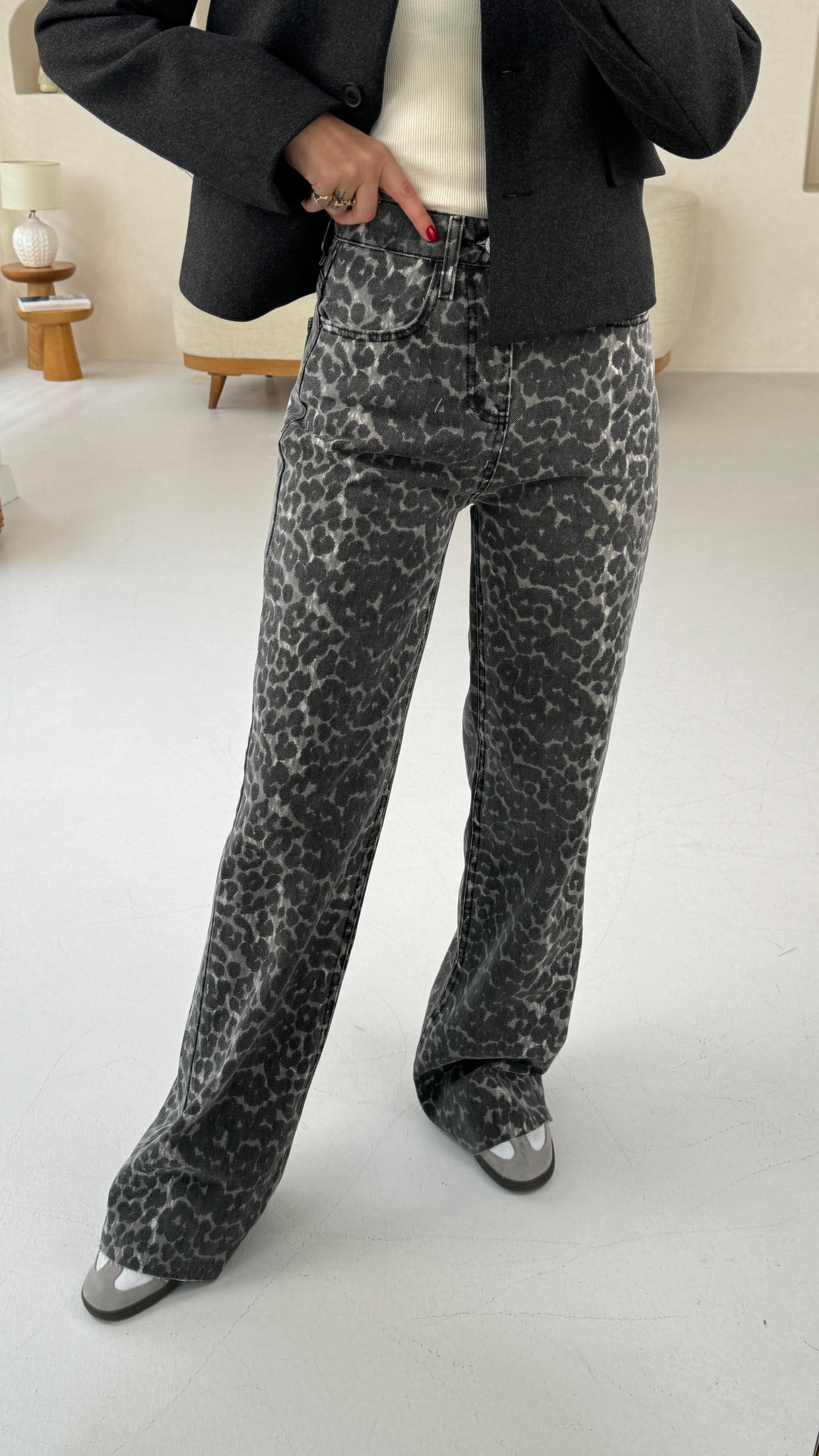 Gri Leopar DesenWide leg Jean(1926) JEAN