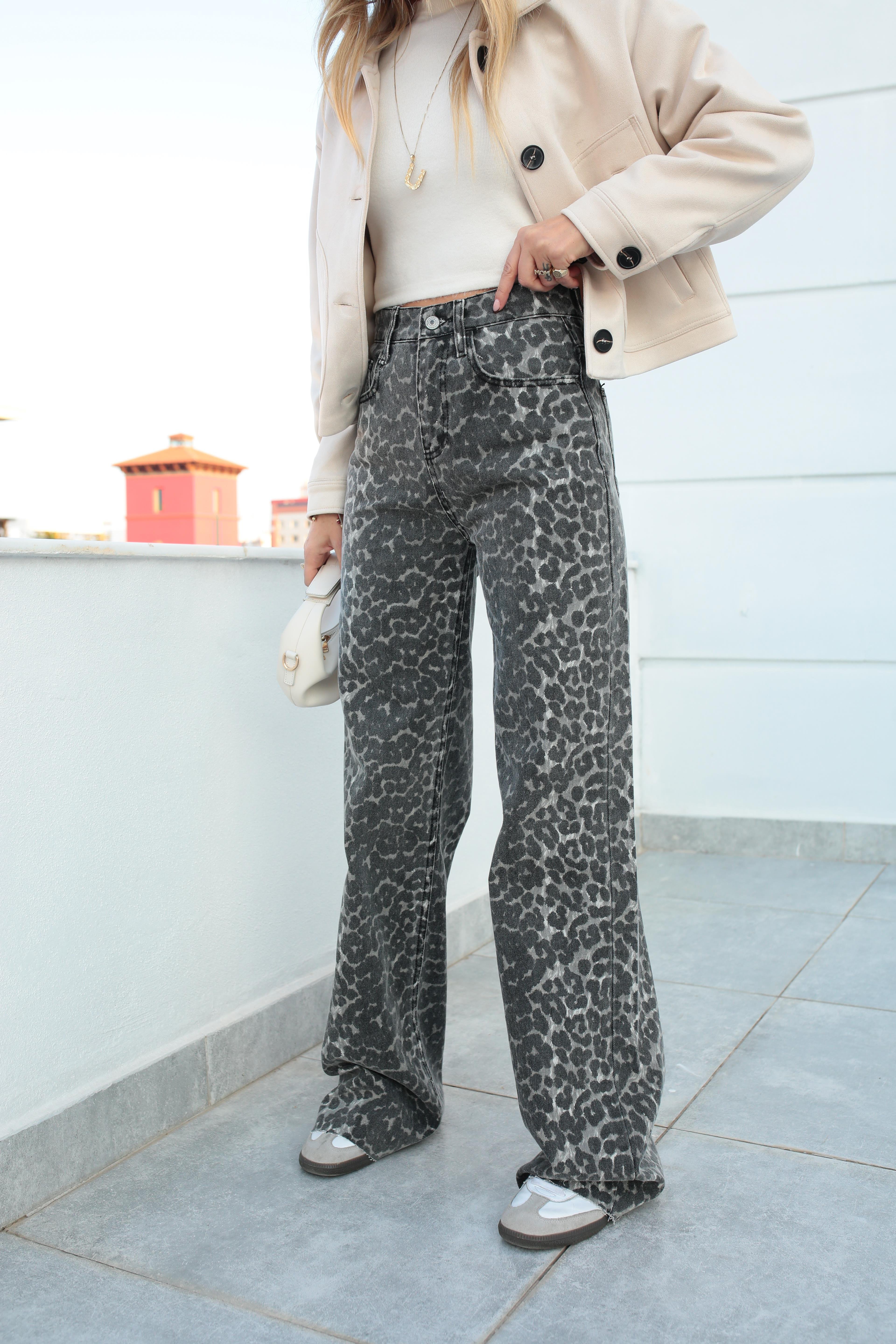 Gri Leopar DesenWide leg Jean(1926) JEAN