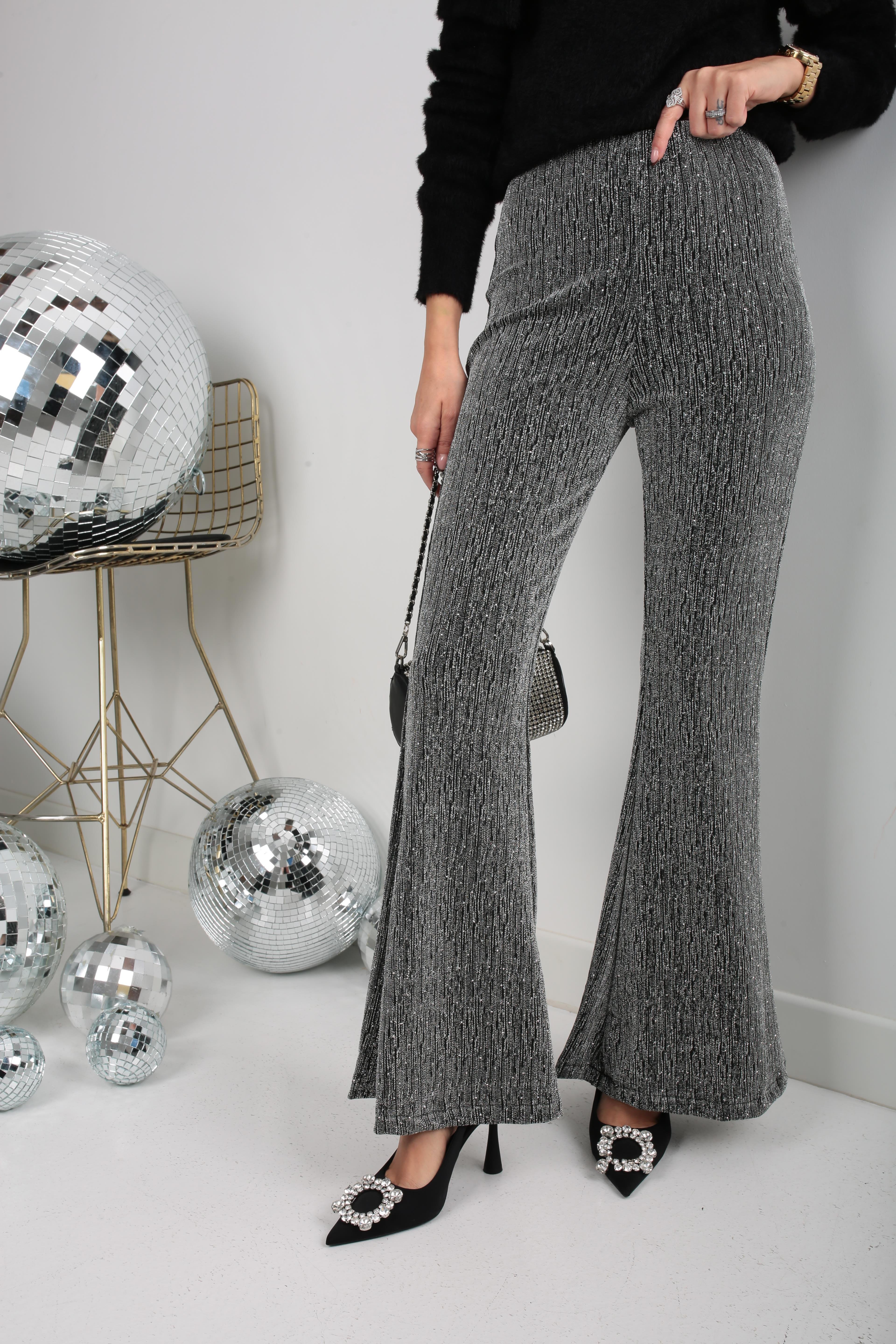 Gri Simli İspanyol Paça Pantolon PANTOLON