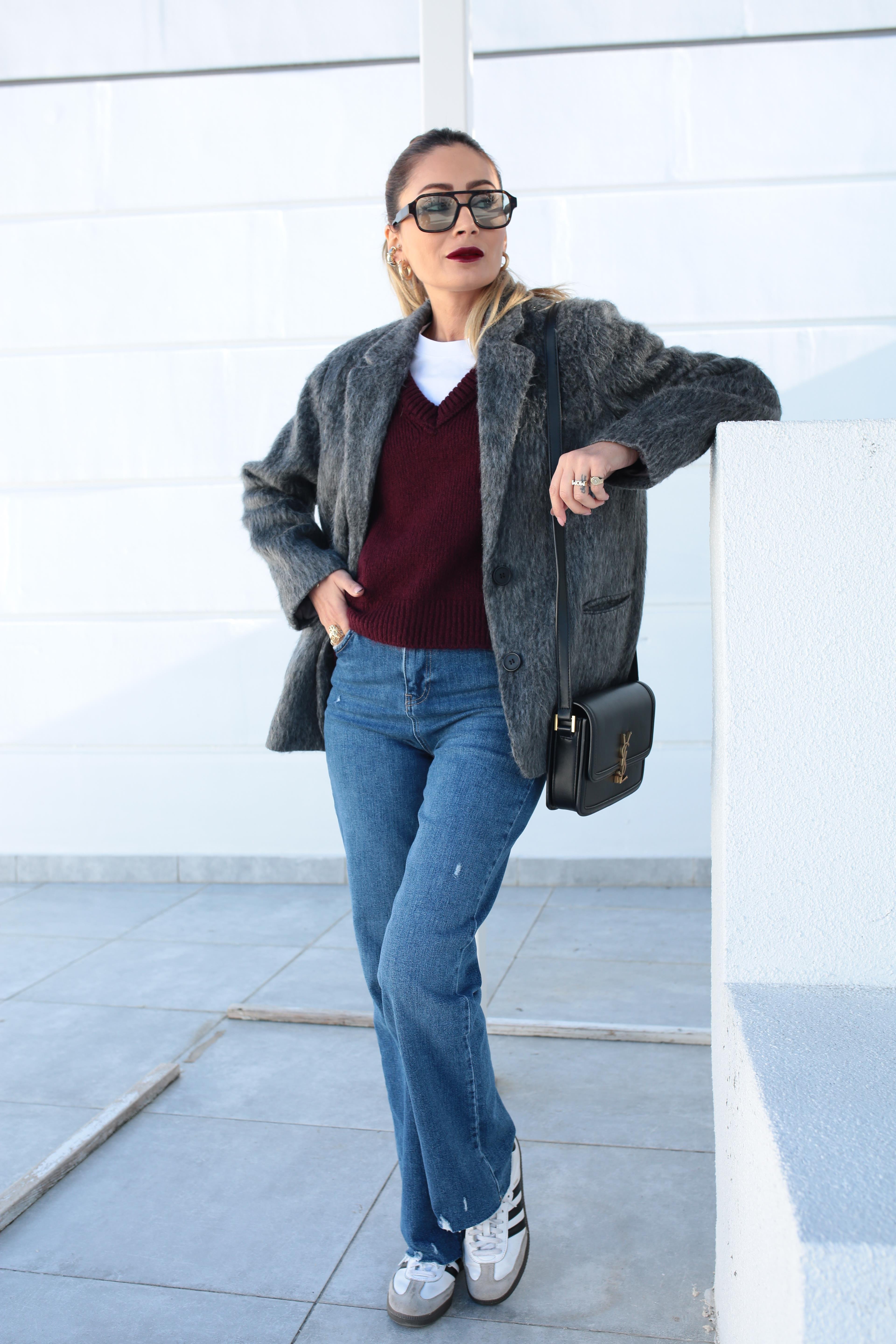 Gri Tüylü Çift Düğme Blazer Ceket CEKET