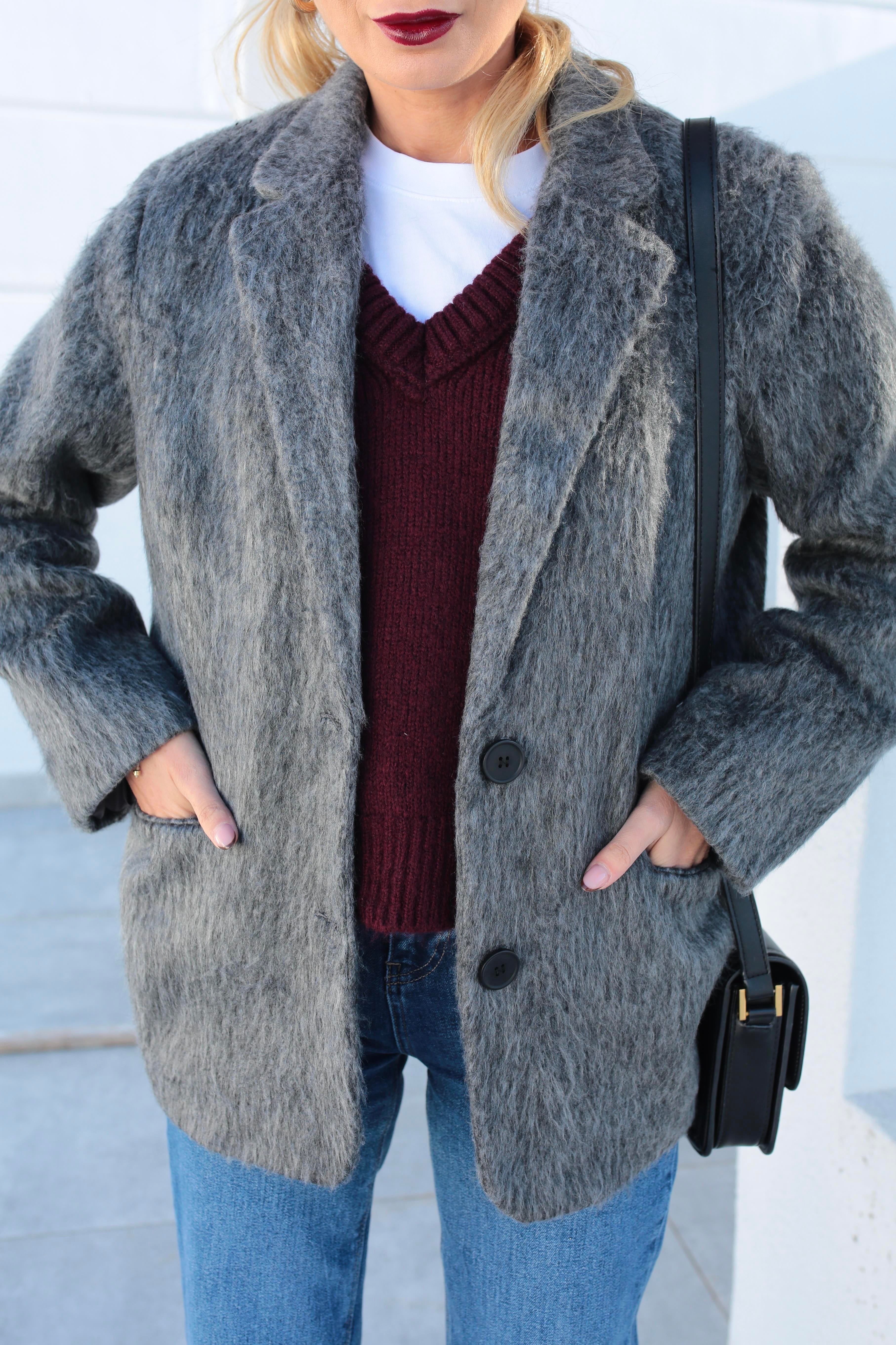 Gri Tüylü Çift Düğme Blazer Ceket CEKET