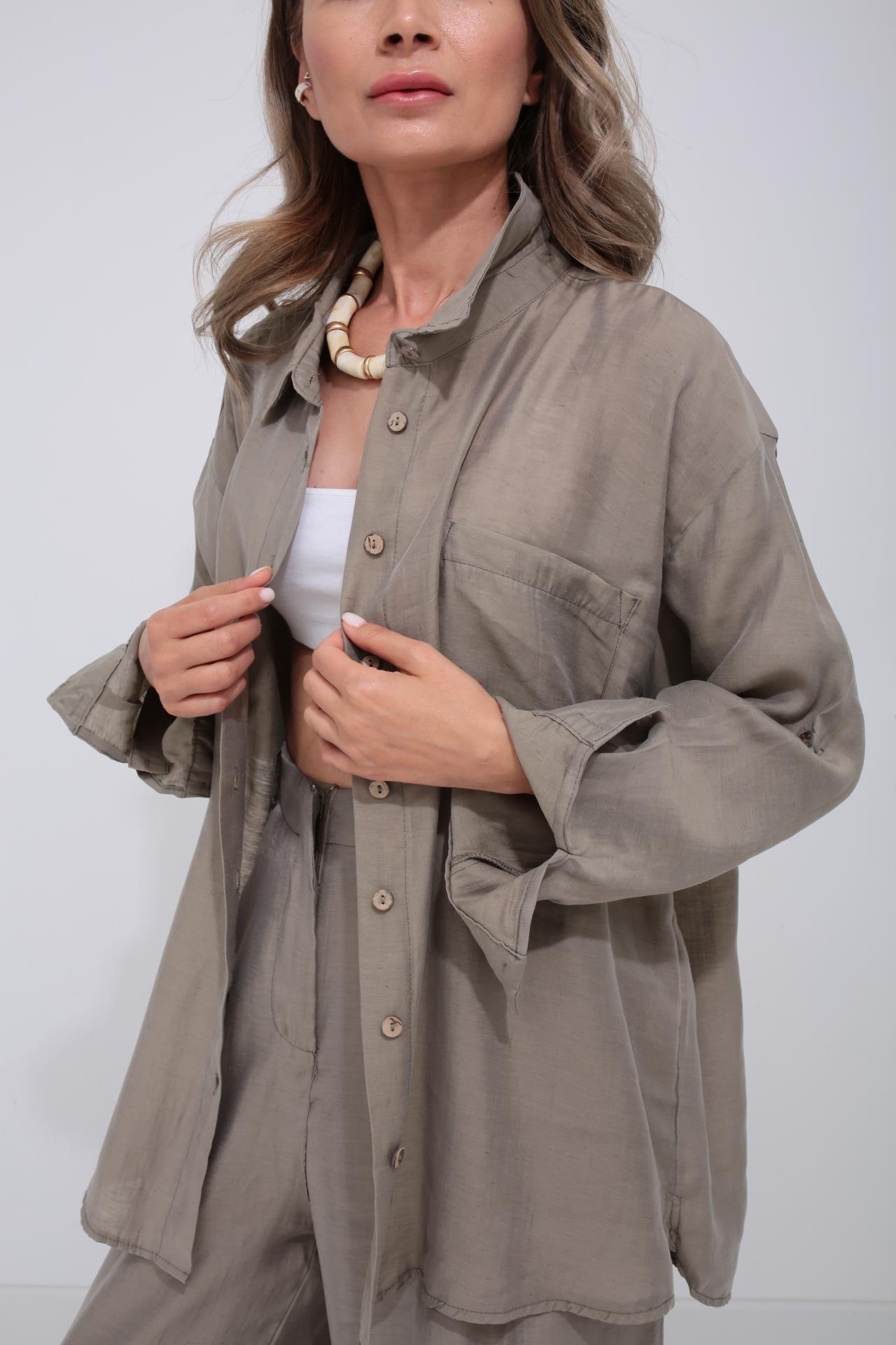 Haki Tek Cep Gömlekli Palazzo Takım TAKIM | NO33