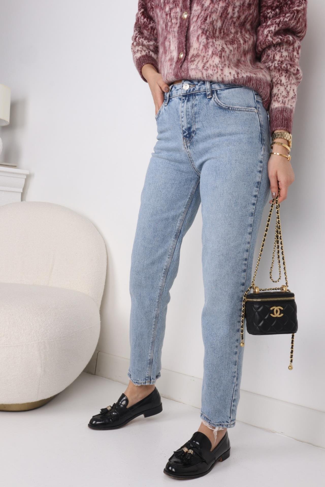 High Rise Açık Mavi Likrasız Klasik Mom Jean JEAN