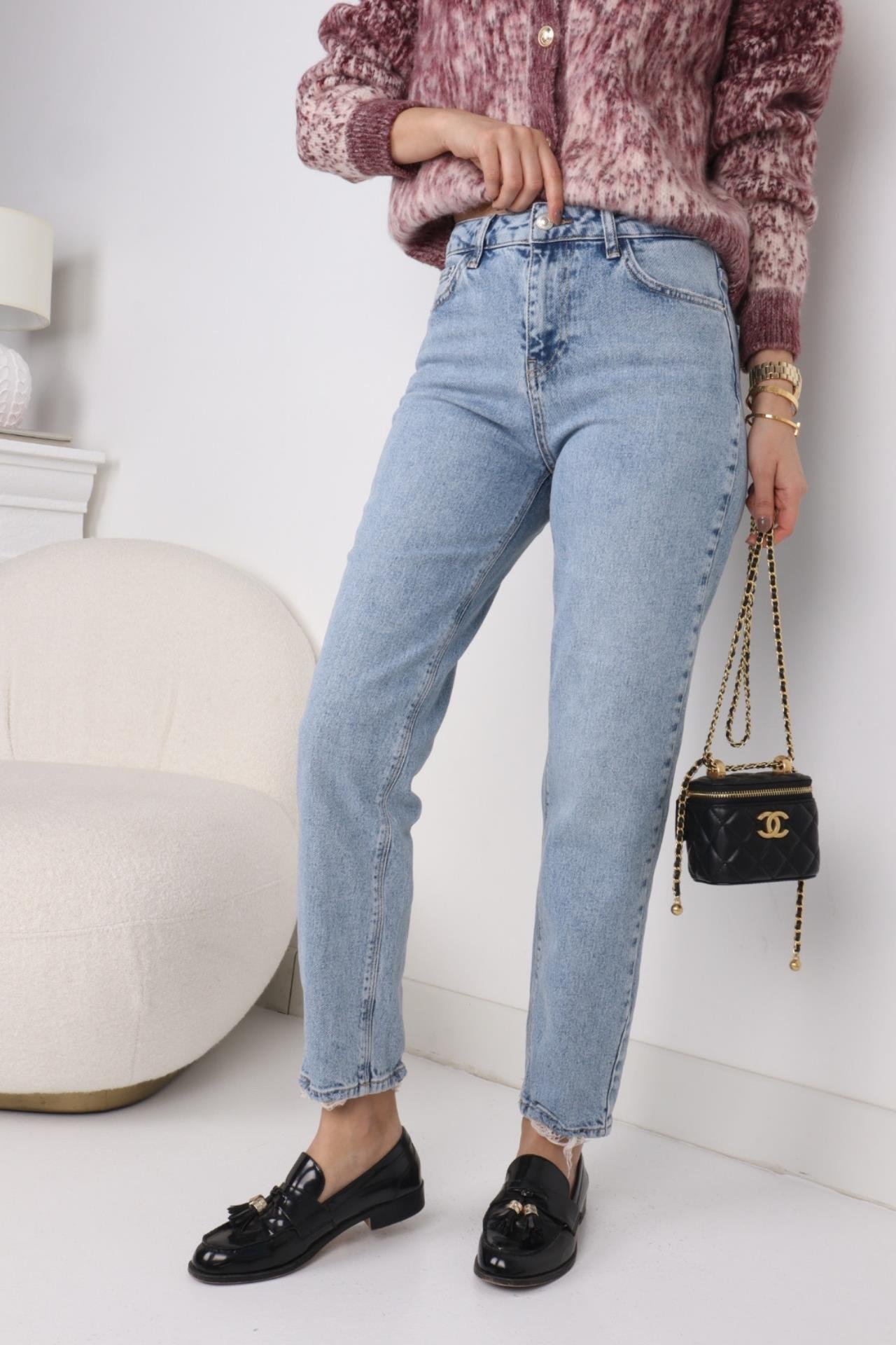 High Rise Açık Mavi Likrasız Klasik Mom Jean JEAN