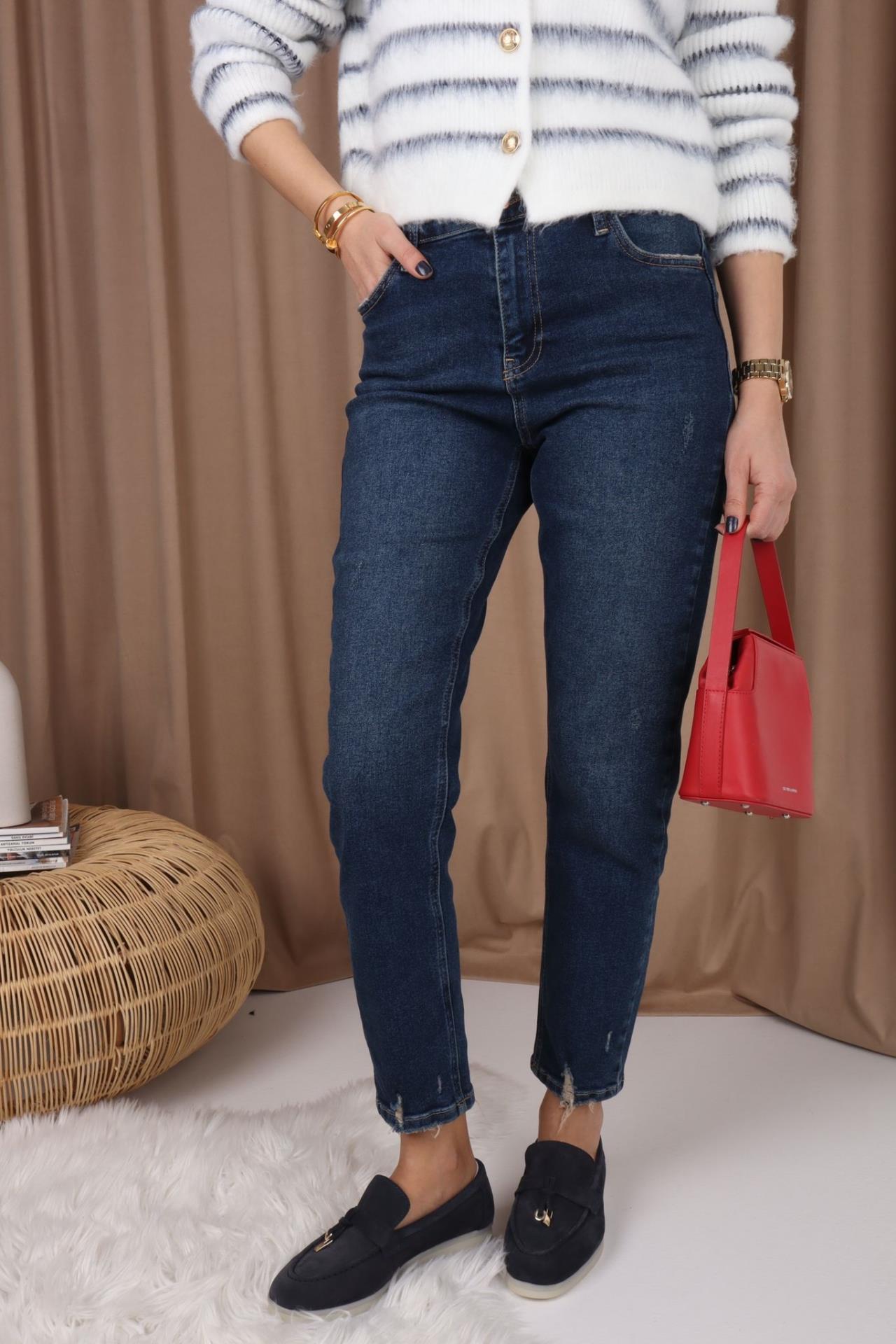 High Rise Gölgeli Full Likralı Mom Jean JEAN