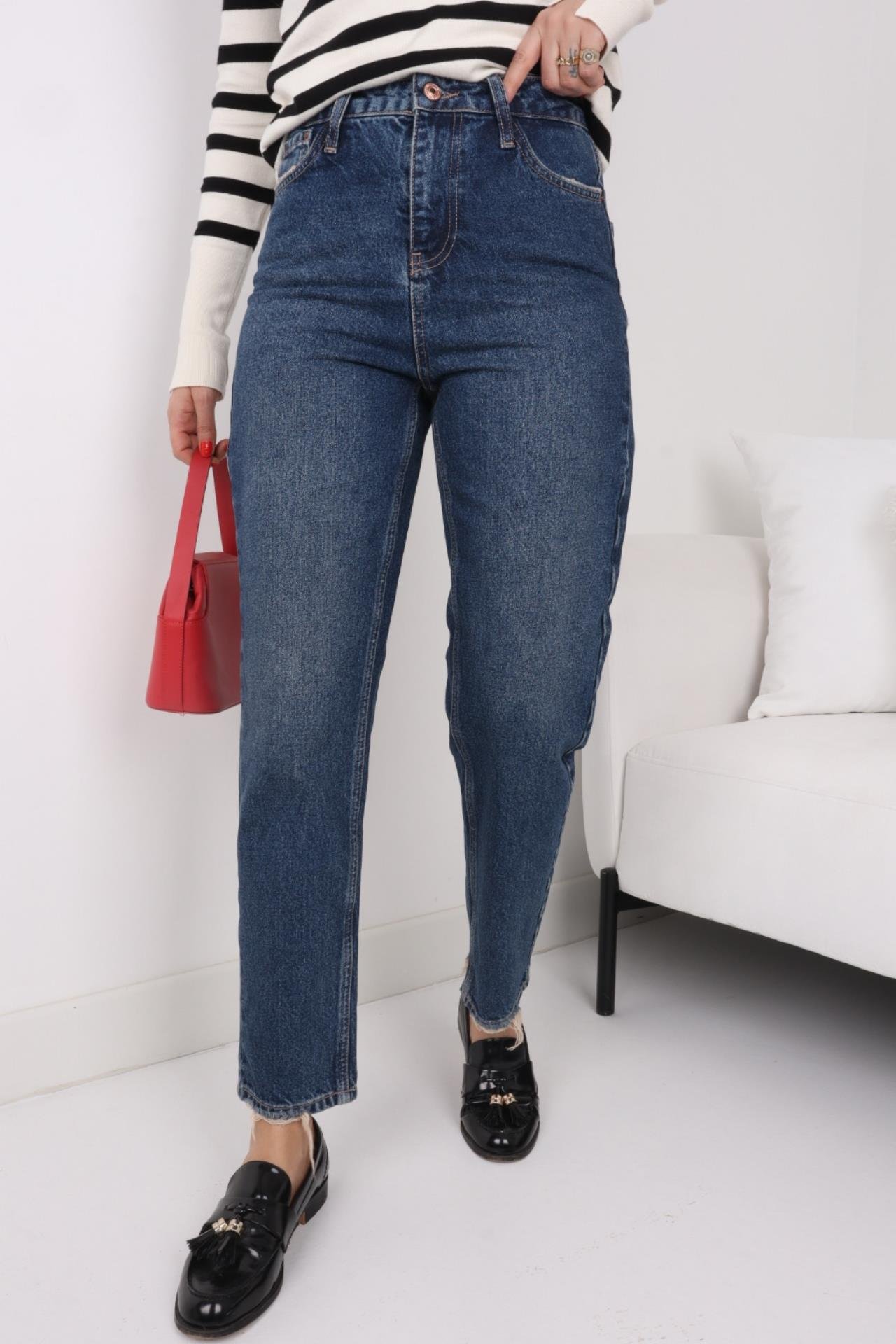 High Rise Likrasız Klasik Mom Jean JEAN