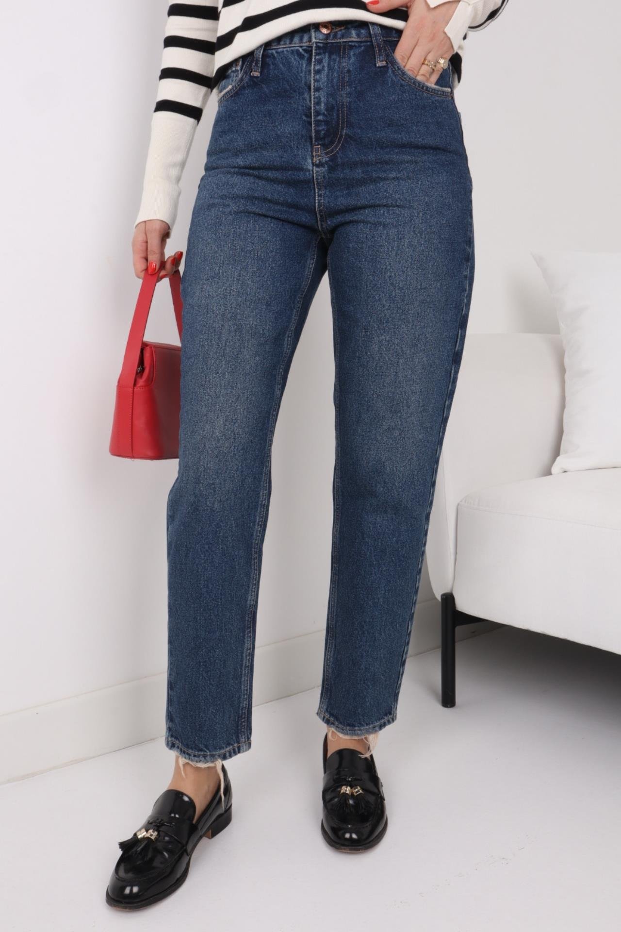 High Rise Likrasız Klasik Mom Jean JEAN