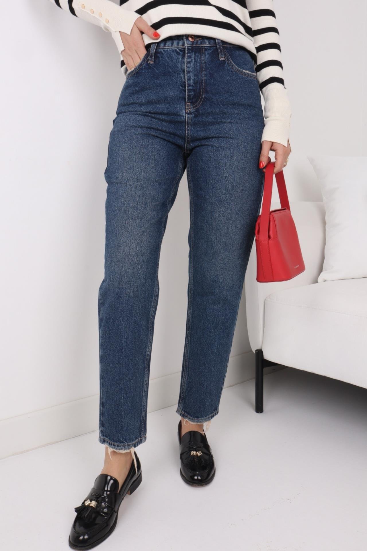 High Rise Likrasız Klasik Mom Jean JEAN