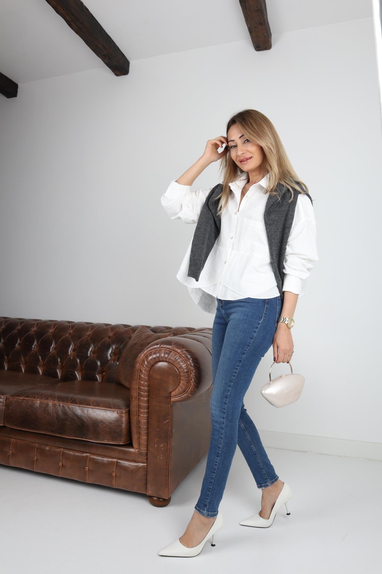 High Rise Mavi Düğme Detay Full Likralı Skiny Jean JEAN