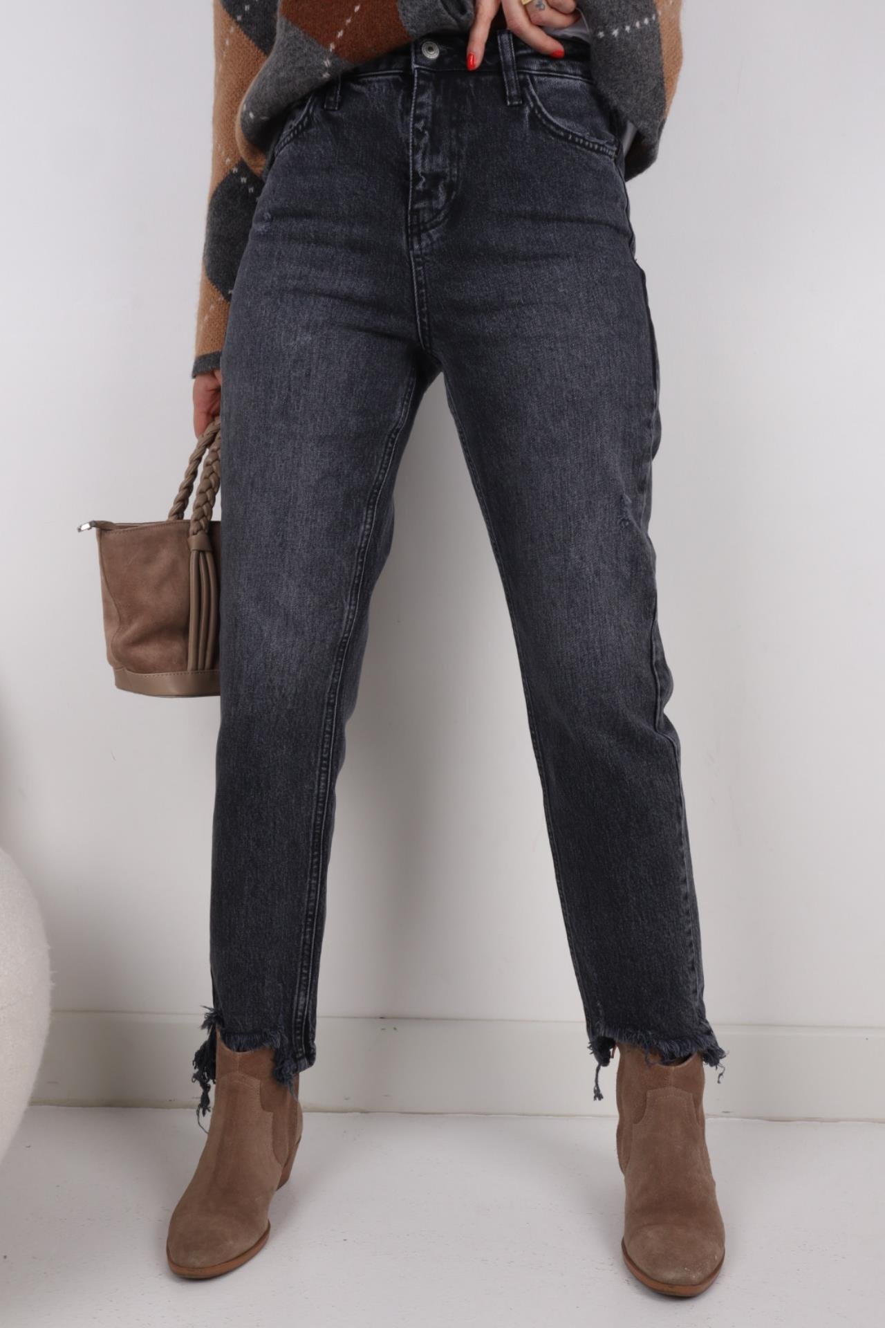 High Rise Paça Detay Az Likralı Füme Mom Jean JEAN