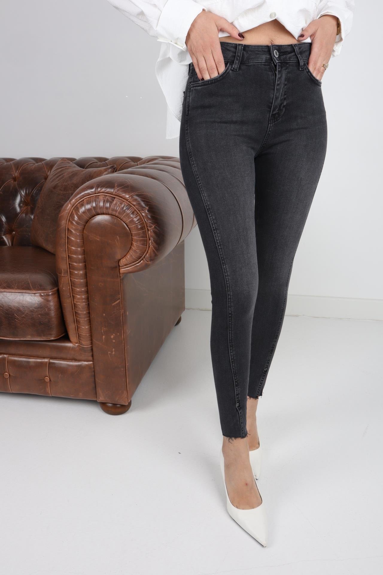 High Rise Paça Yırtmaçlı Full likralı Skiny Jean JEAN