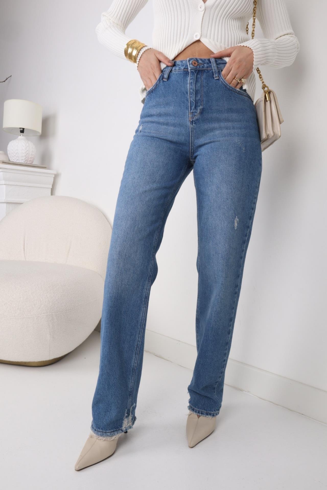 High Rise Tırnak Detay Likrasız Jean JEAN