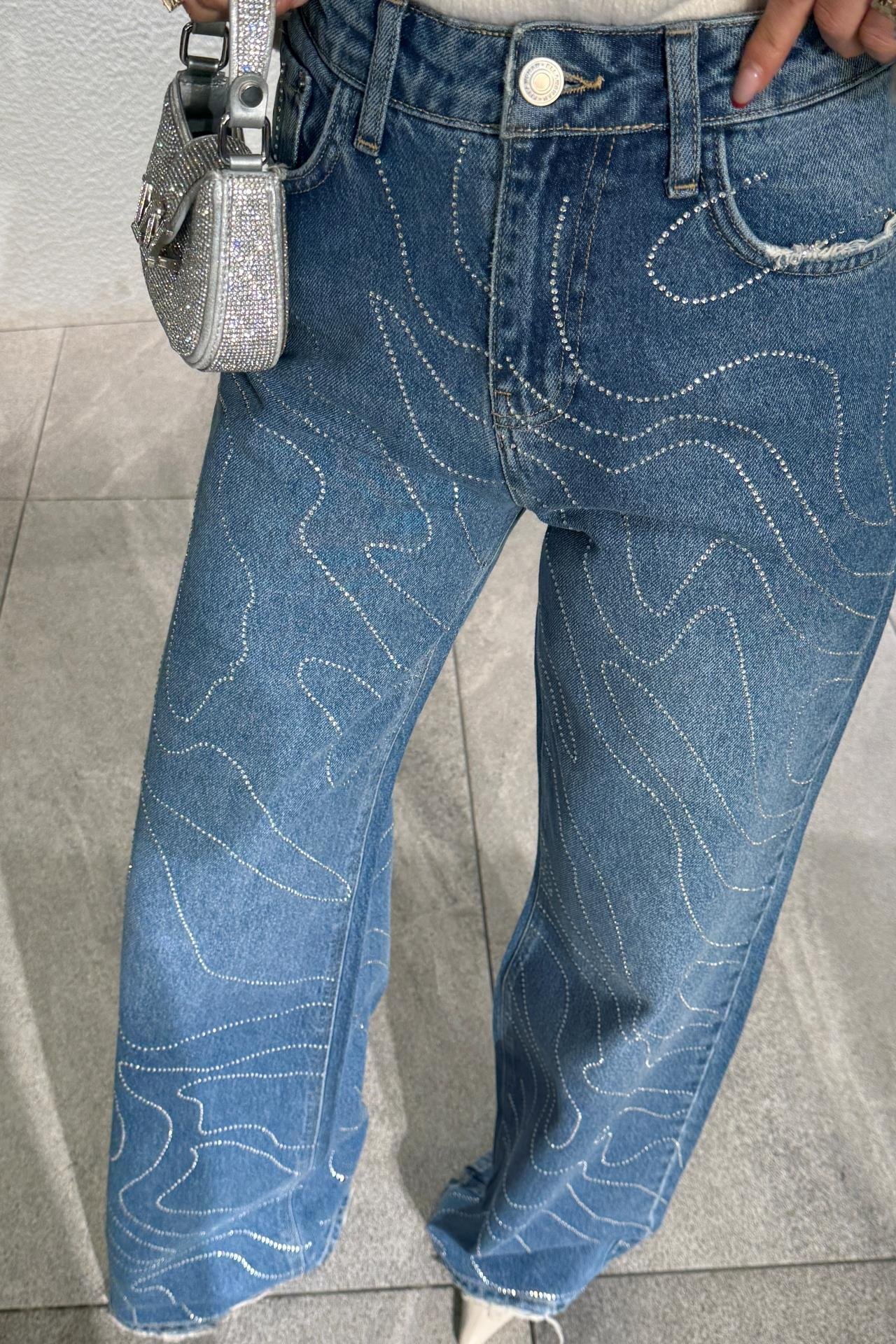 High Rise Wide Leg Taş İşli Jean(1952-3) JEAN