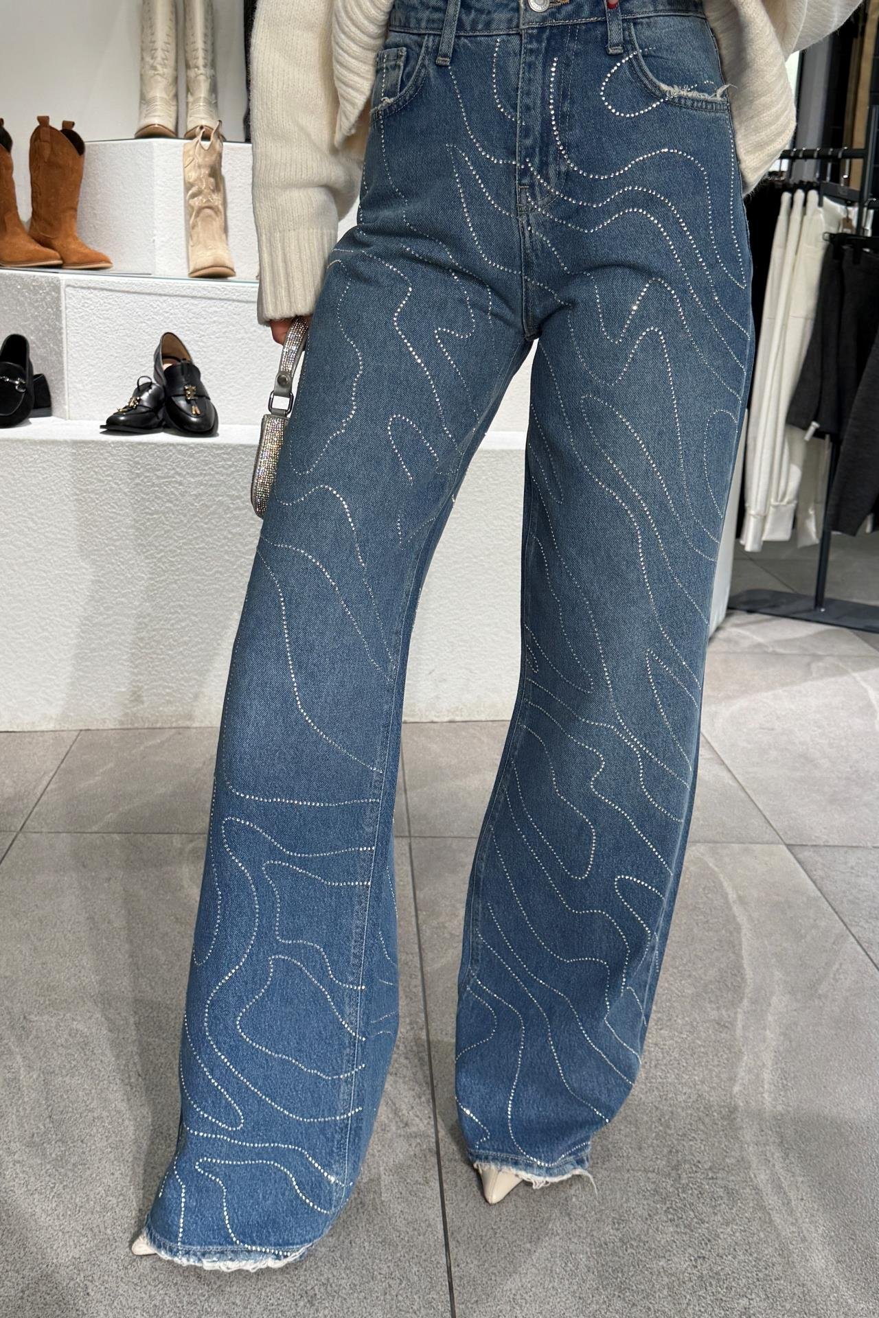 High Rise Wide Leg Taş İşli Jean(1952-3) JEAN