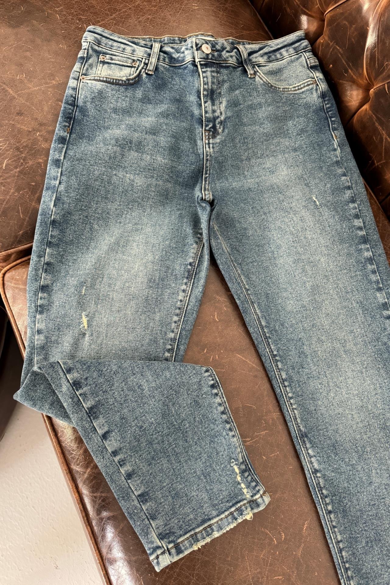 High Rise Yıkamalı Full Likralı Mom Jean JEAN