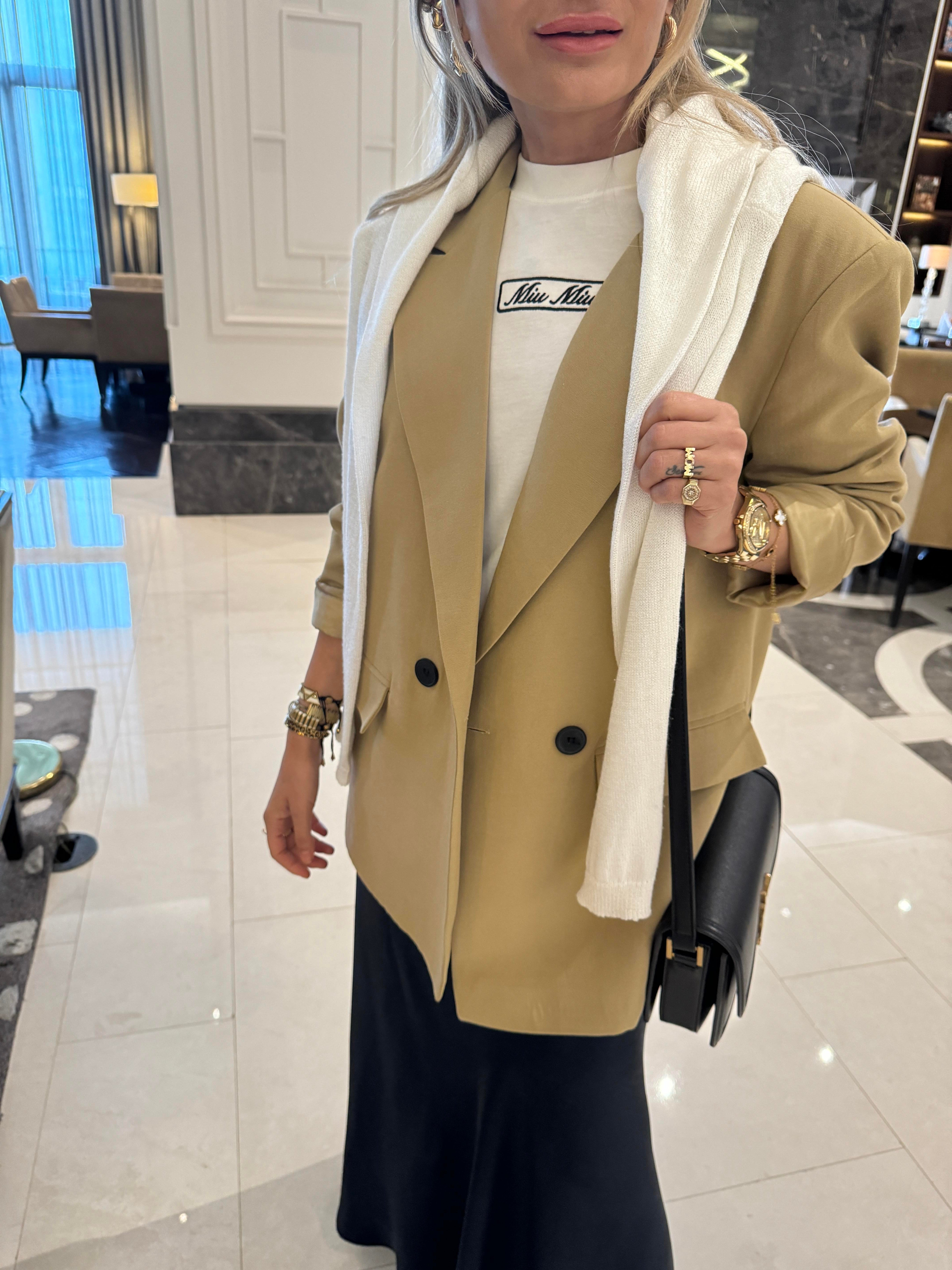 İki Düğmeli Camel Keten Blazer Ceket CEKET