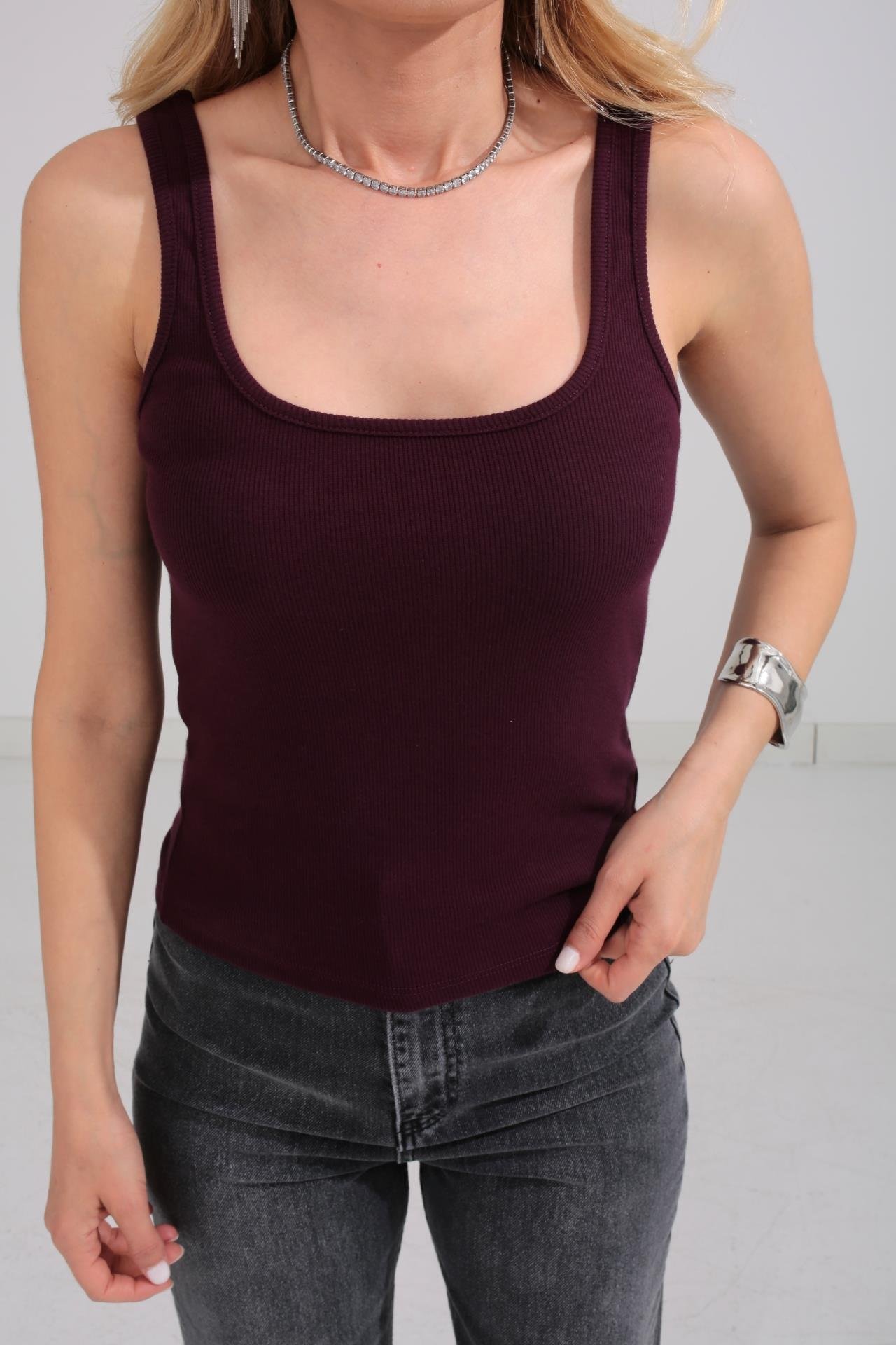 İnce Askı Bordo Fitilli Penye Atlet ATLET | NO33