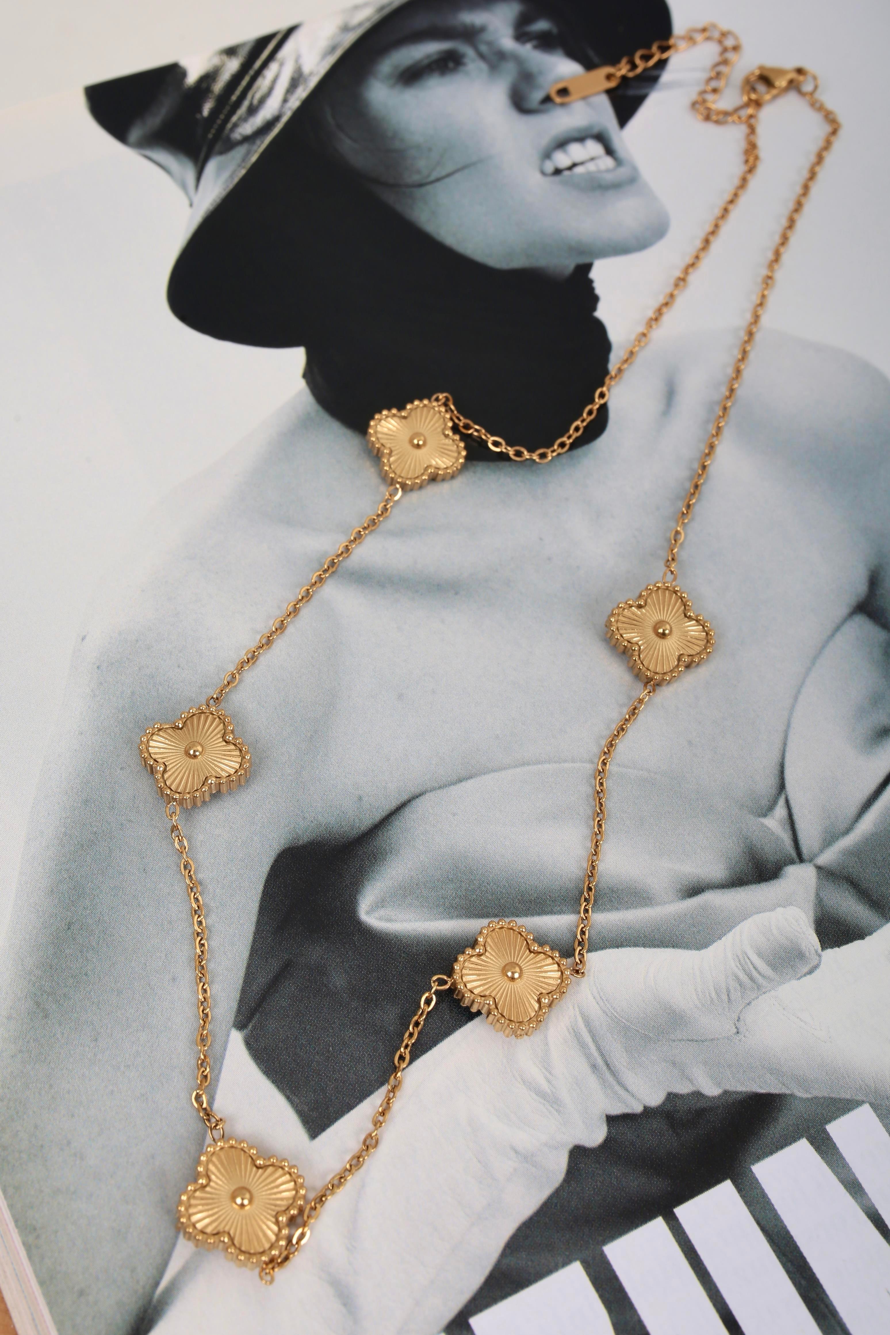 İnce Zincirli Gold Yonca Kolye KOLYE