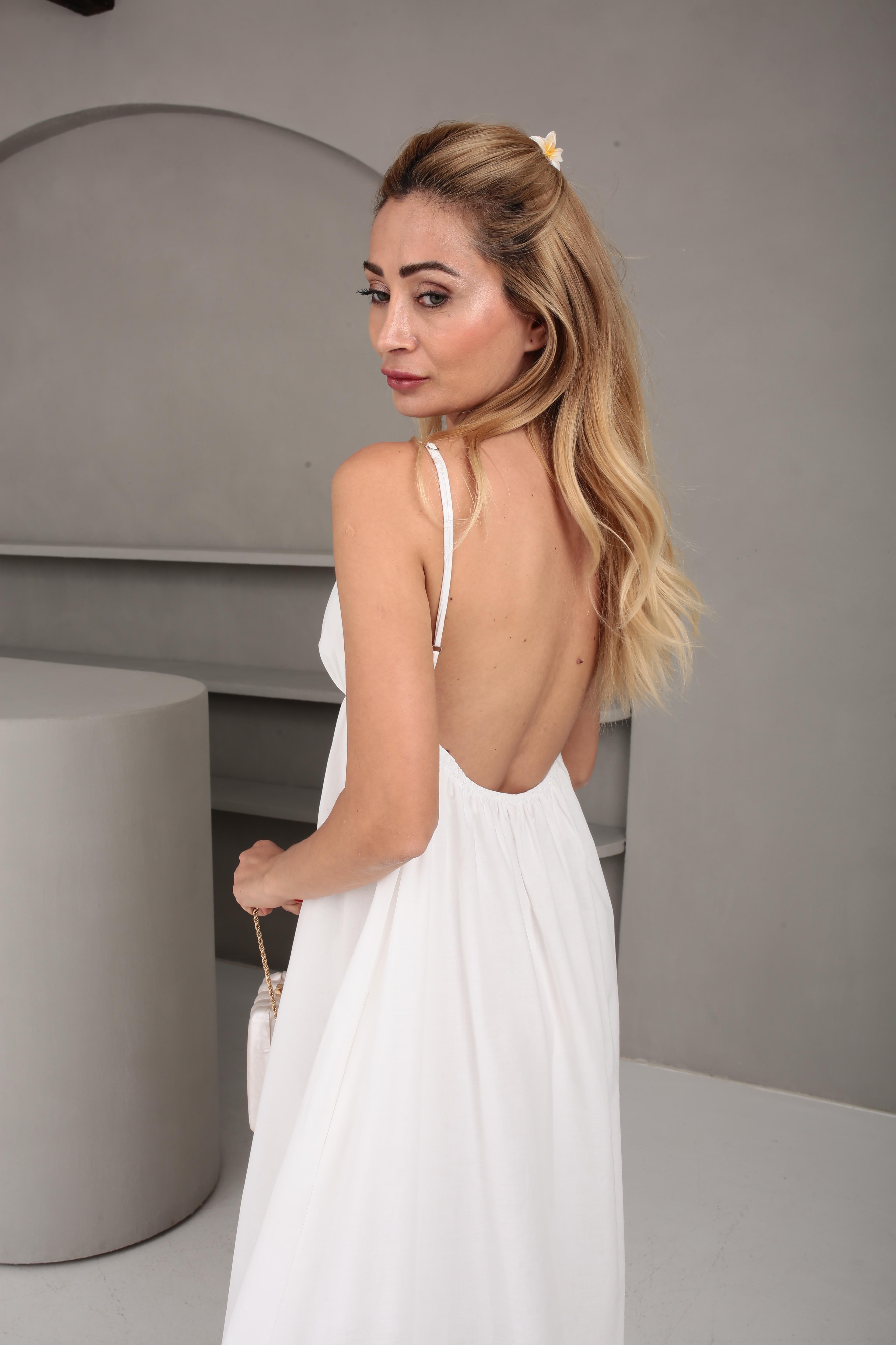 İp Askılı Beli Sırt Detay Beyaz Astarlı Elbise ELBİSE | NO33