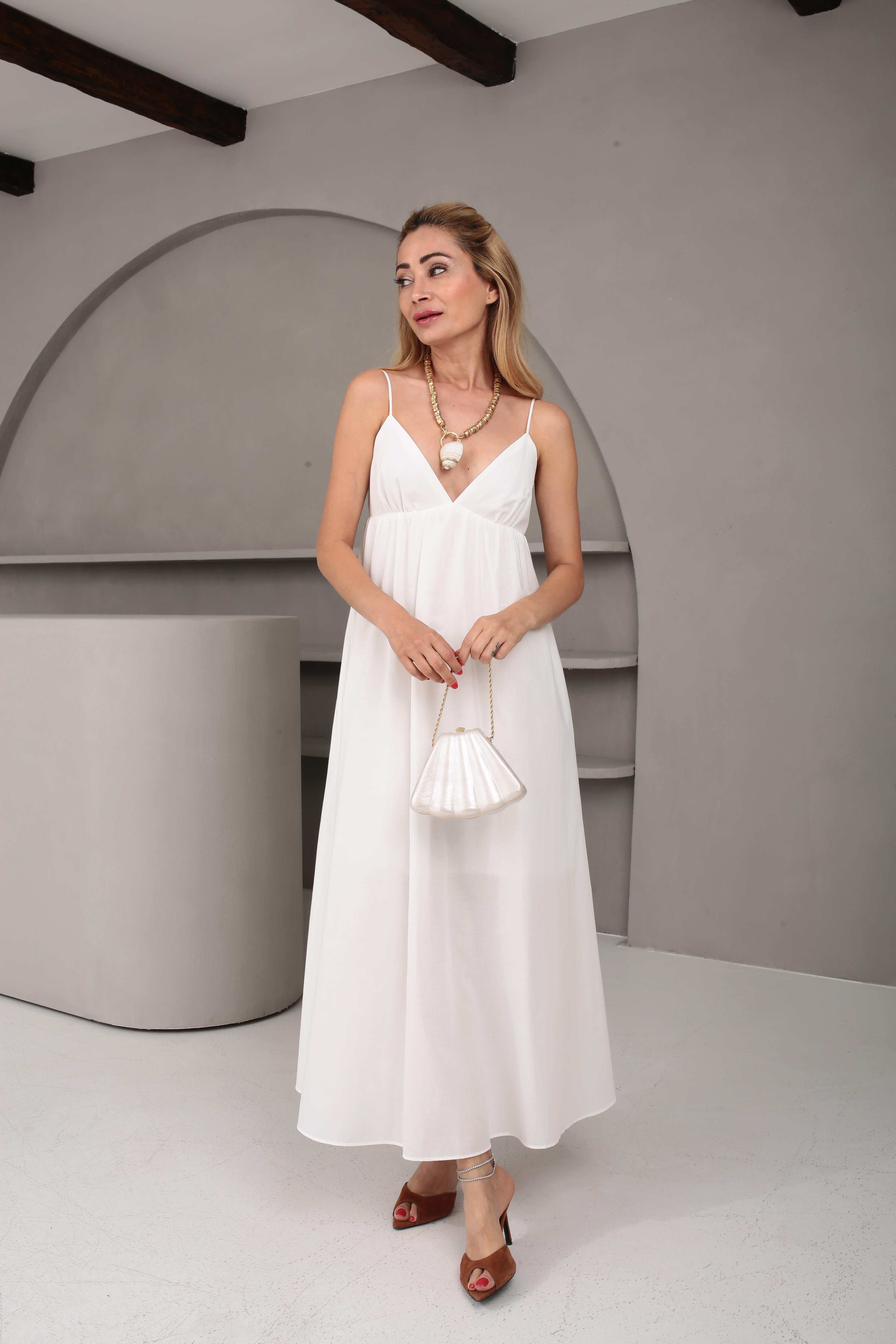 İp Askılı Beli Sırt Detay Beyaz Astarlı Elbise ELBİSE | NO33