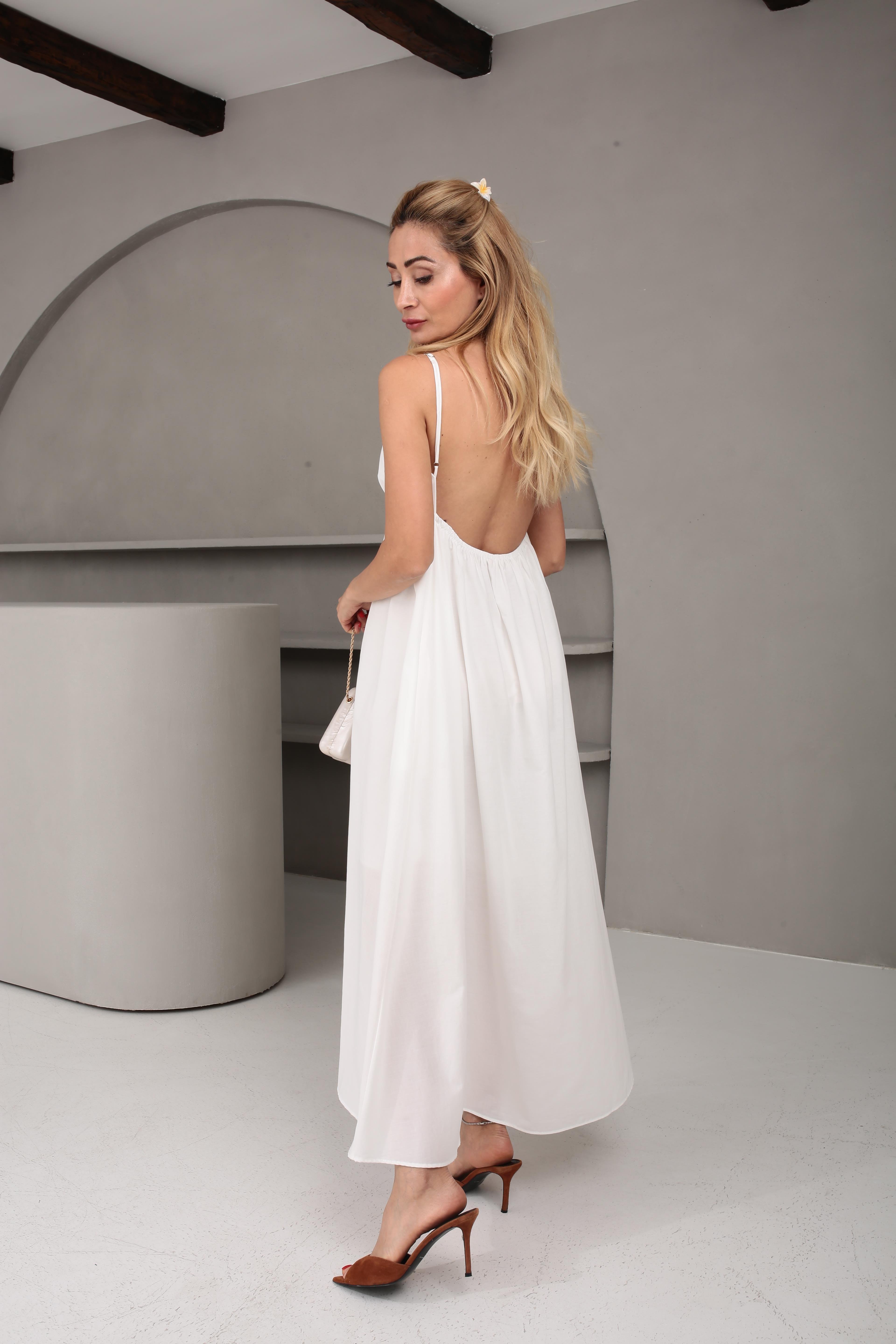 İp Askılı Beli Sırt Detay Beyaz Astarlı Elbise ELBİSE | NO33