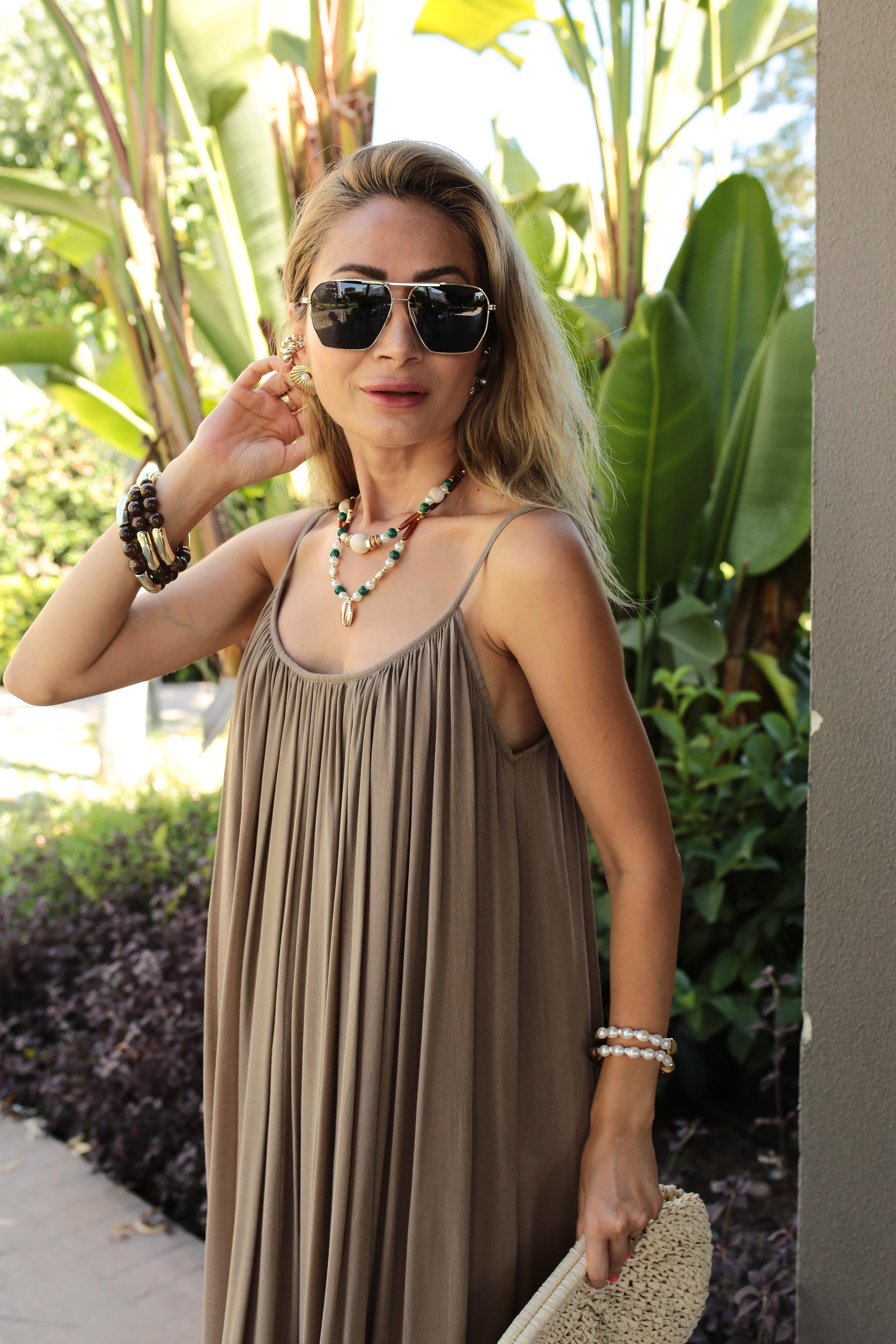 İp Askılı Vizon Keten Uzun Elbise ELBİSE | NO33