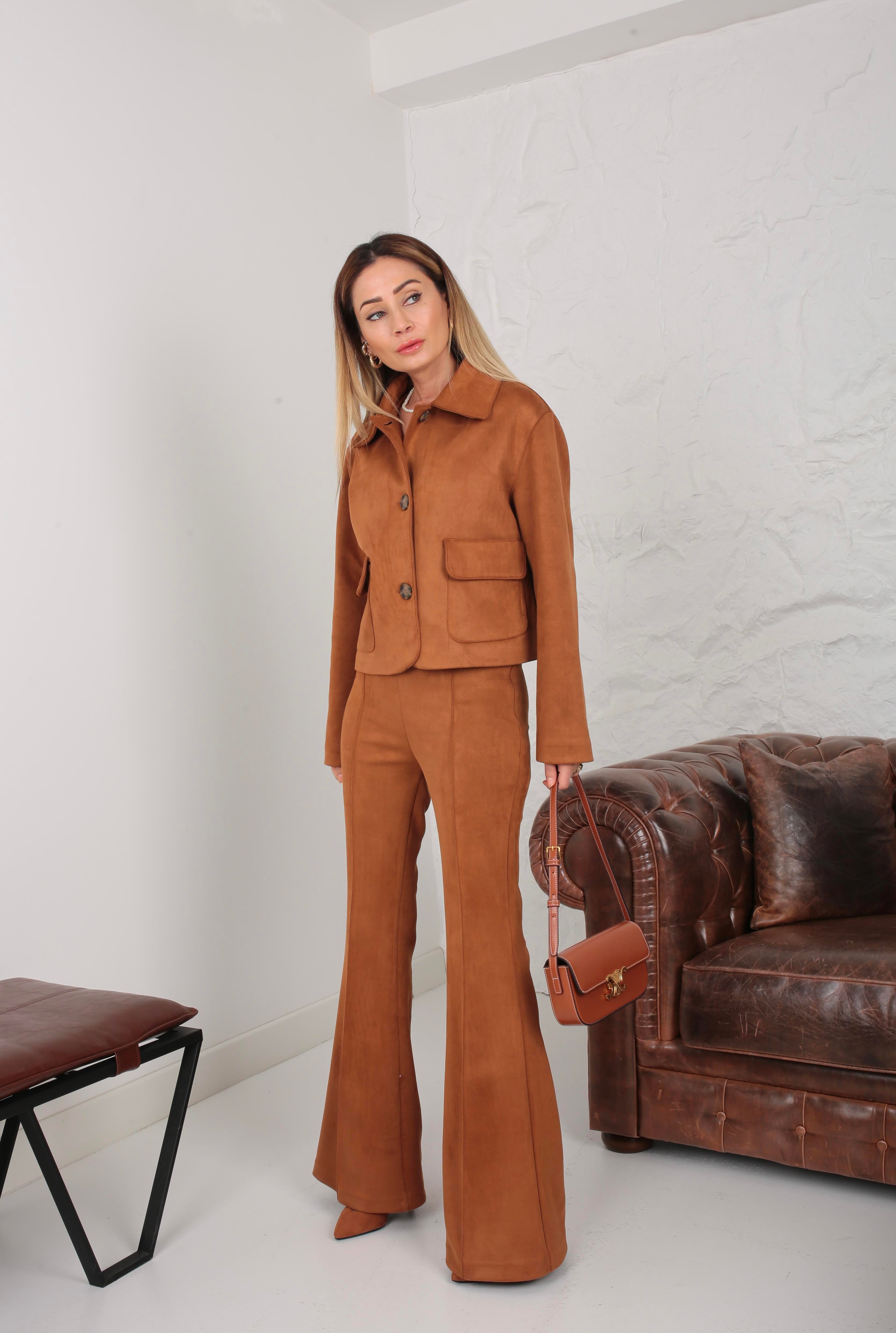 İspanyol Paça Crop Ceketli Nubuk Takım TAKIM