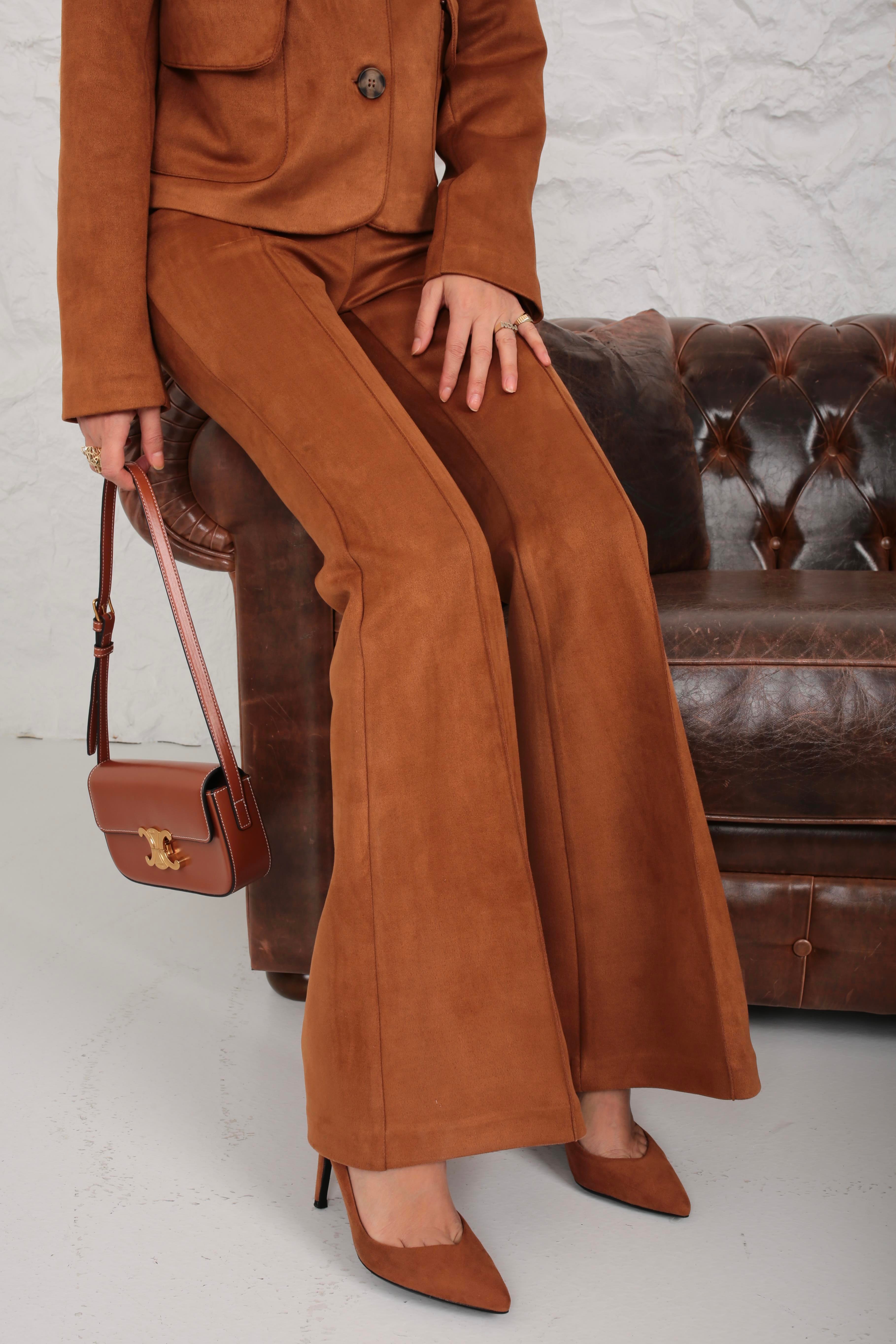 İspanyol Paça Crop Ceketli Nubuk Takım TAKIM