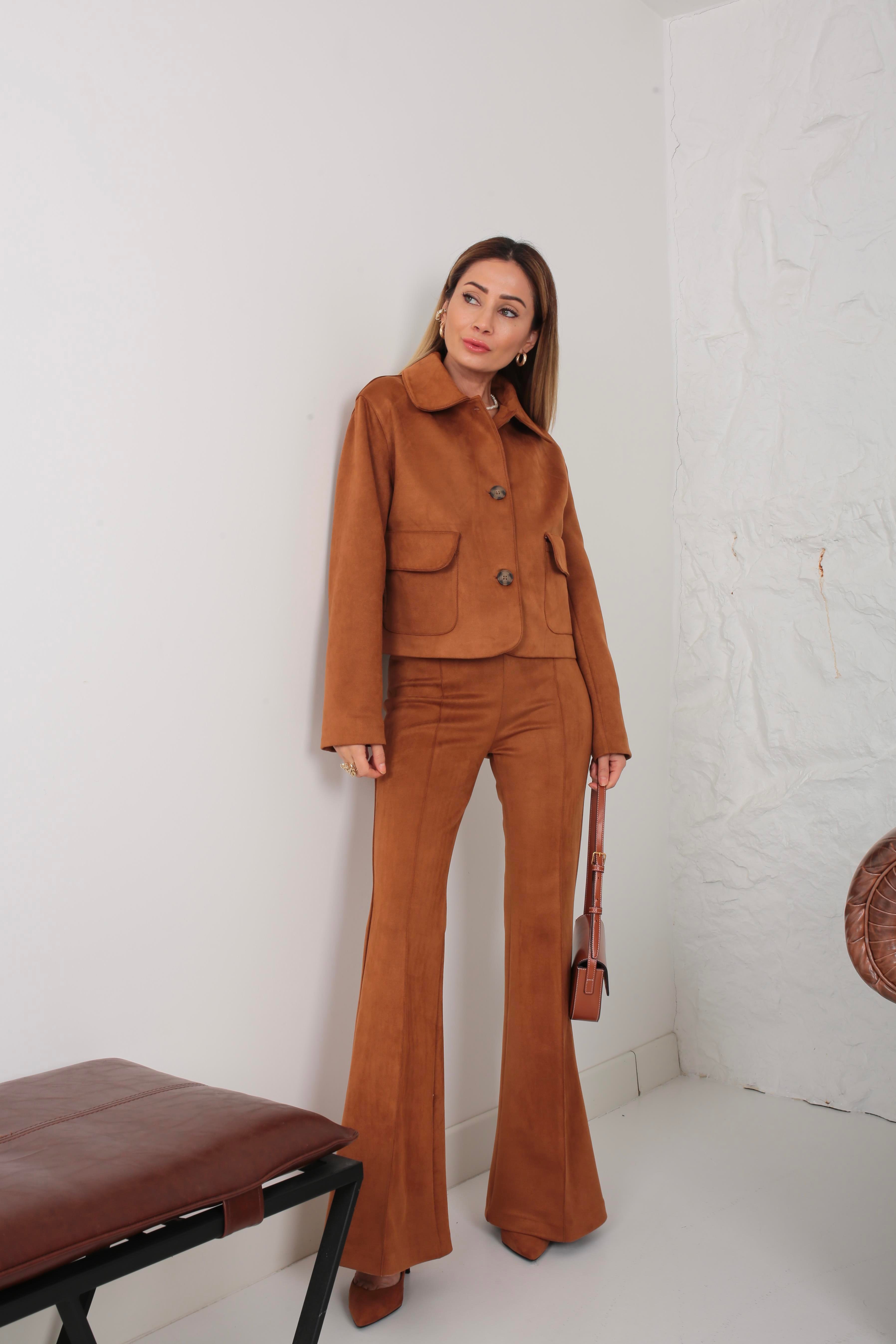 İspanyol Paça Crop Ceketli Nubuk Takım TAKIM