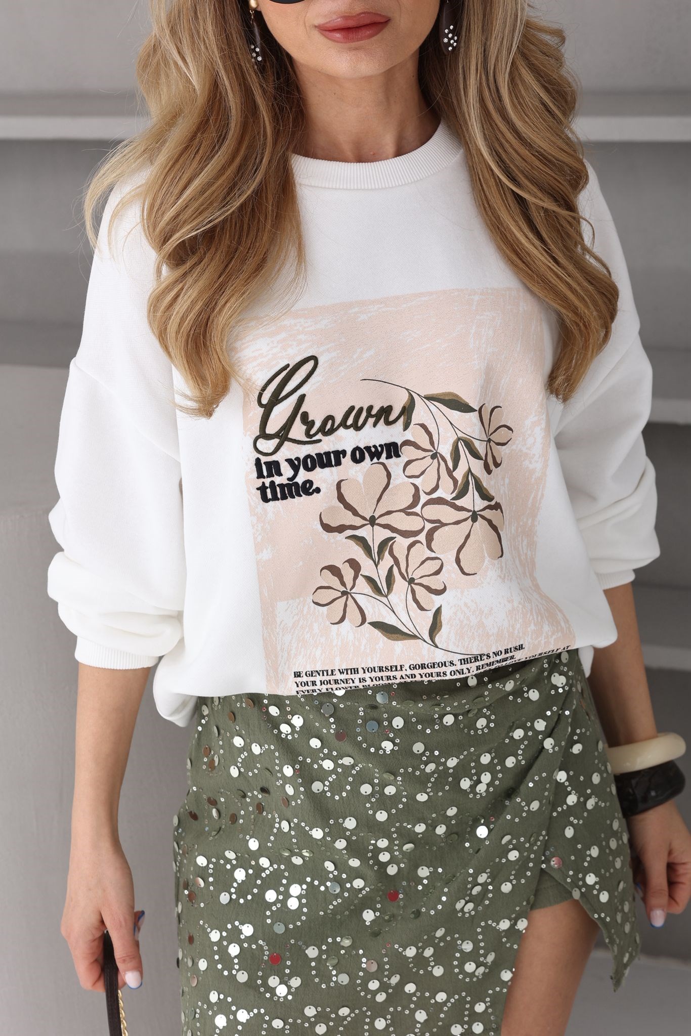 Kahve çiçek Baskılı Ekry Sweatshirt SWEATSHİRT | NO33