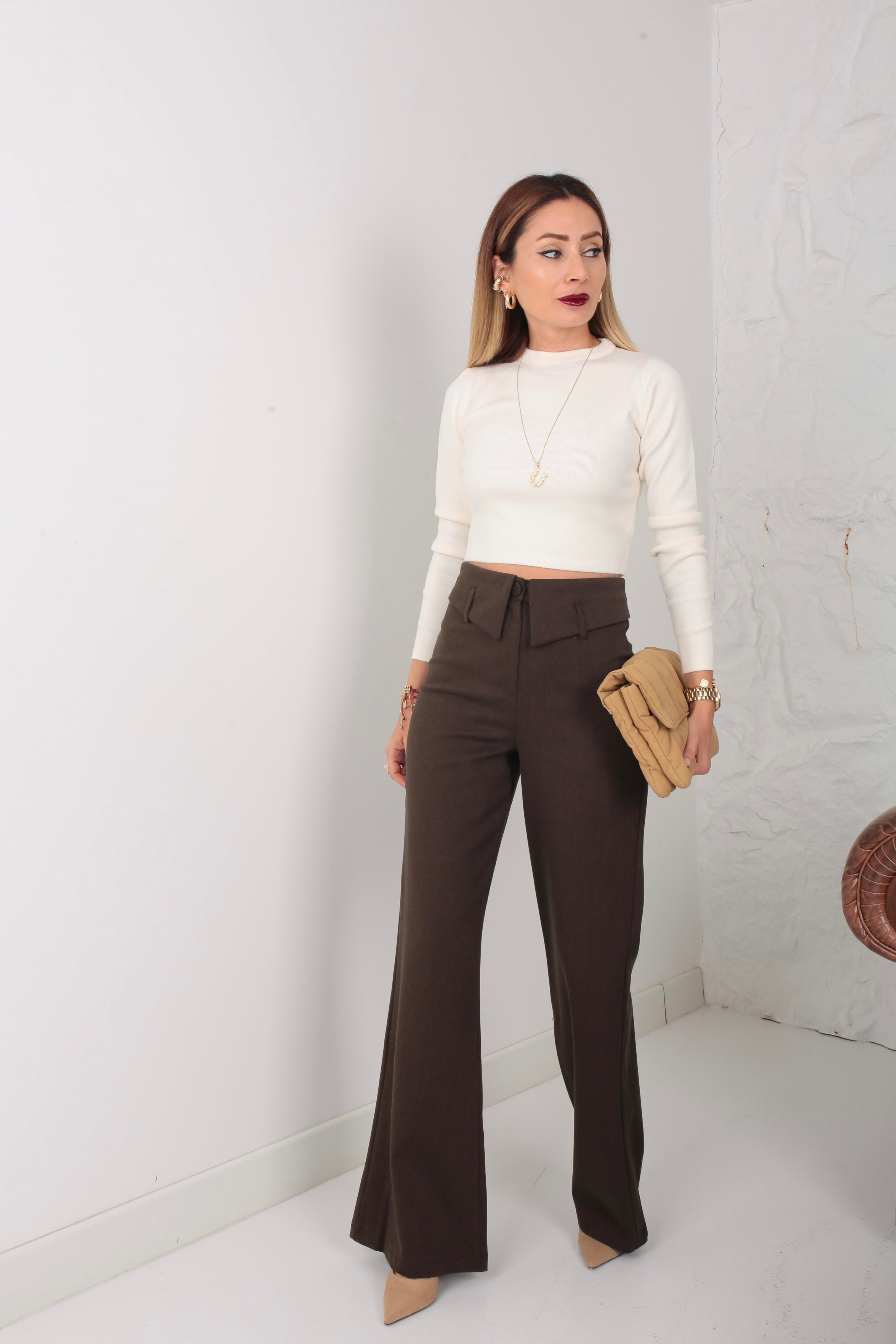 Kahve Çift Kemer Kumaş Pantolon PANTOLON