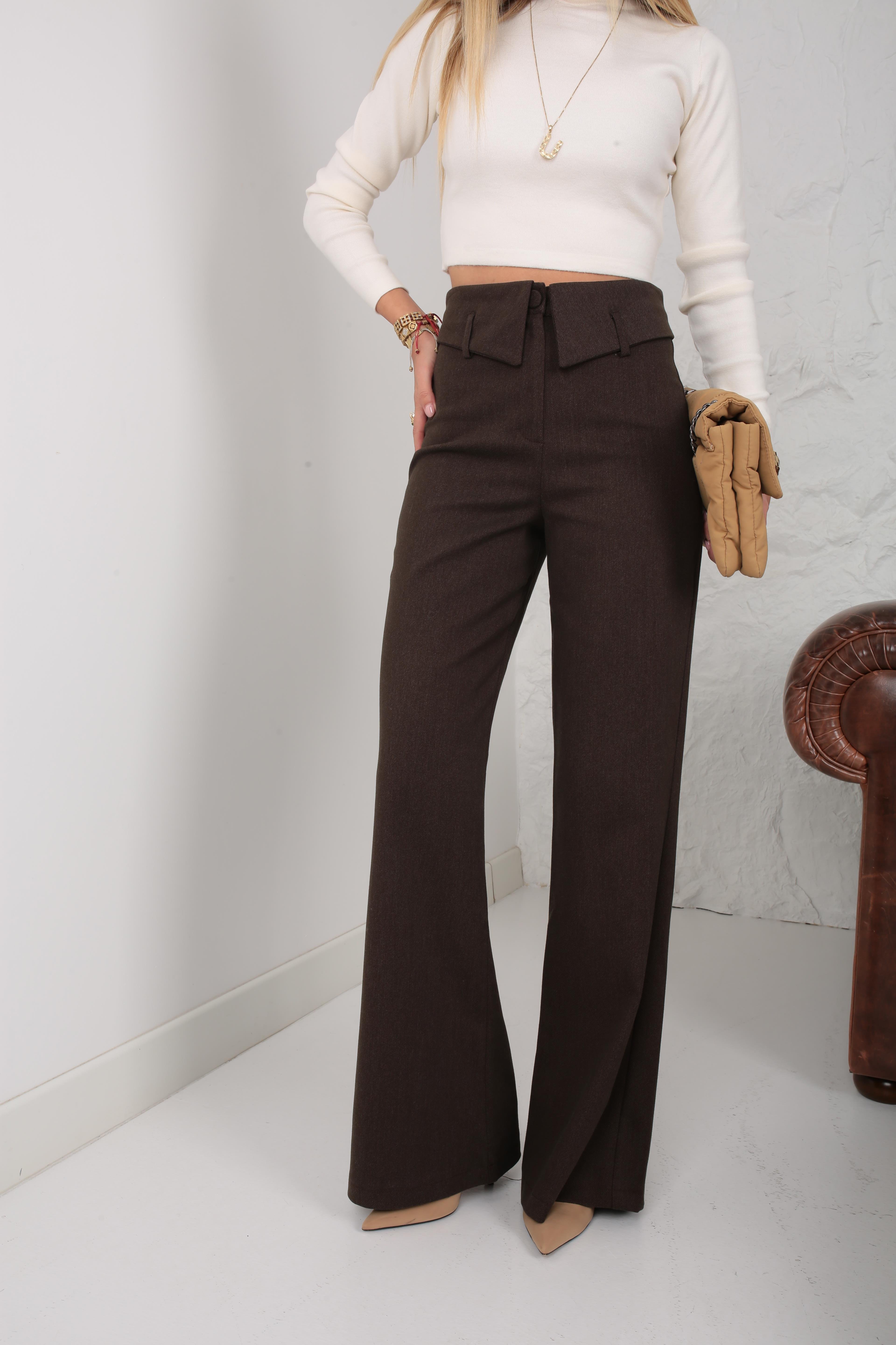 Kahve Çift Kemer Kumaş Pantolon PANTOLON