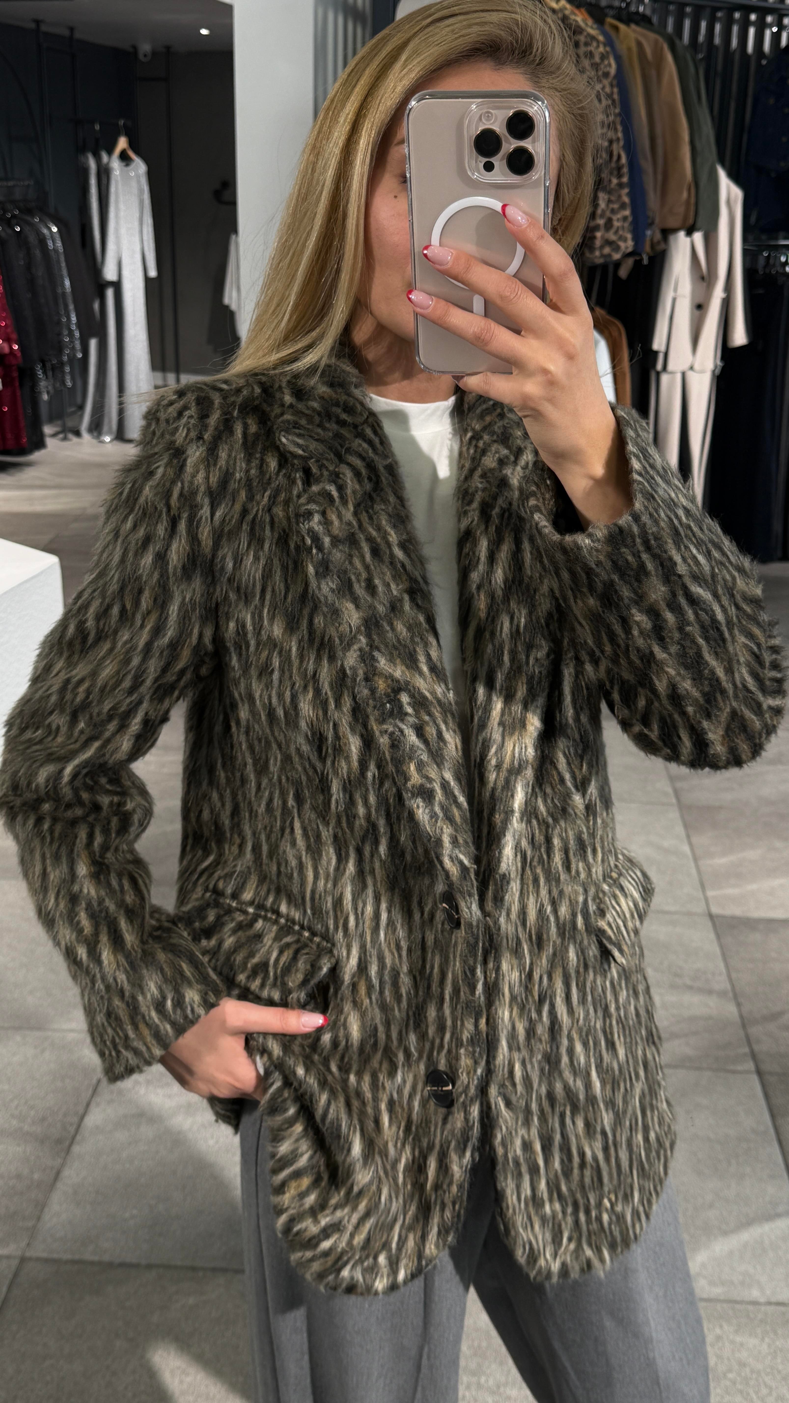 Kahve Karışık Desen Tüylü Blazer Ceket CEKET