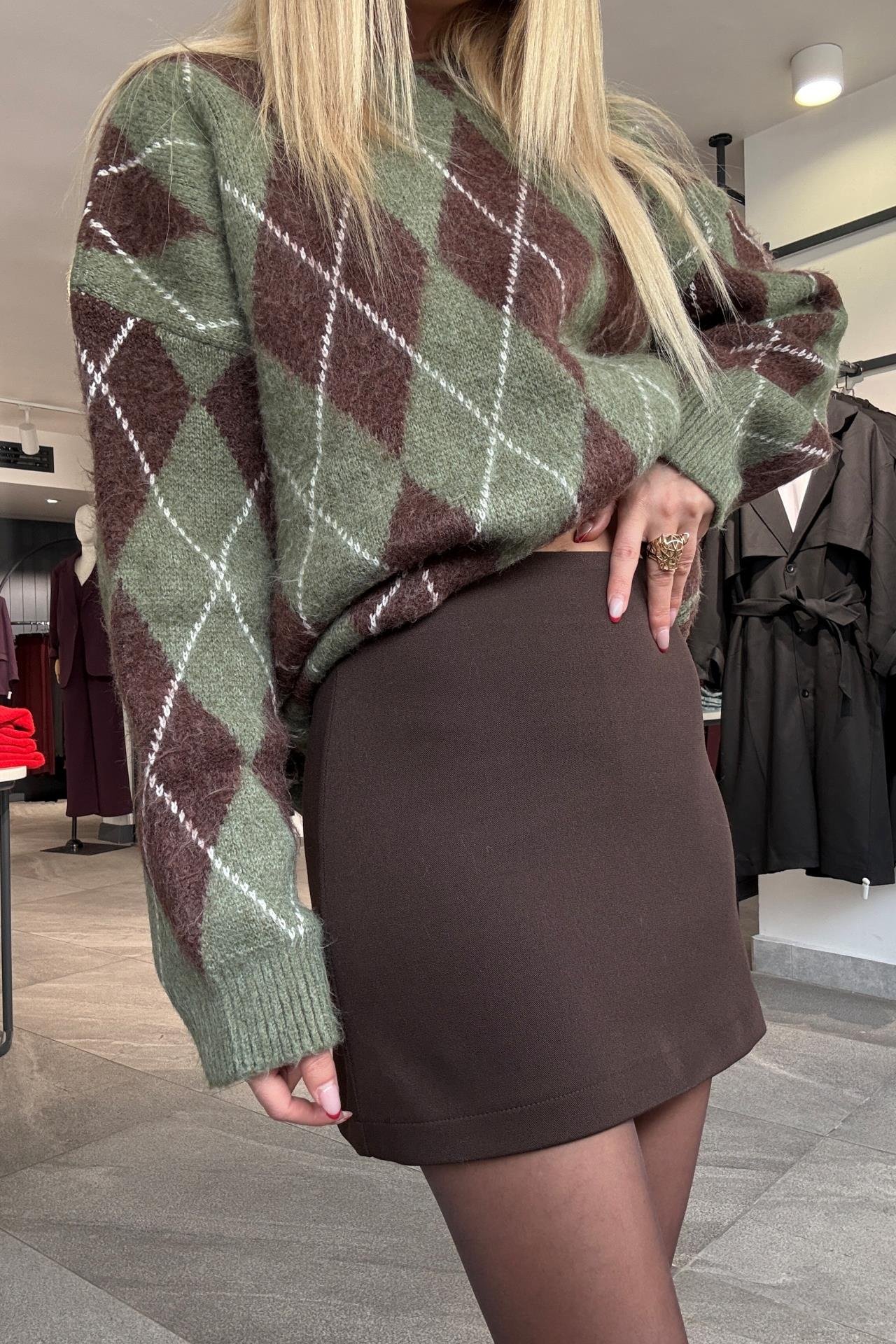 Kahve Kumaş Mini Etek ETEK