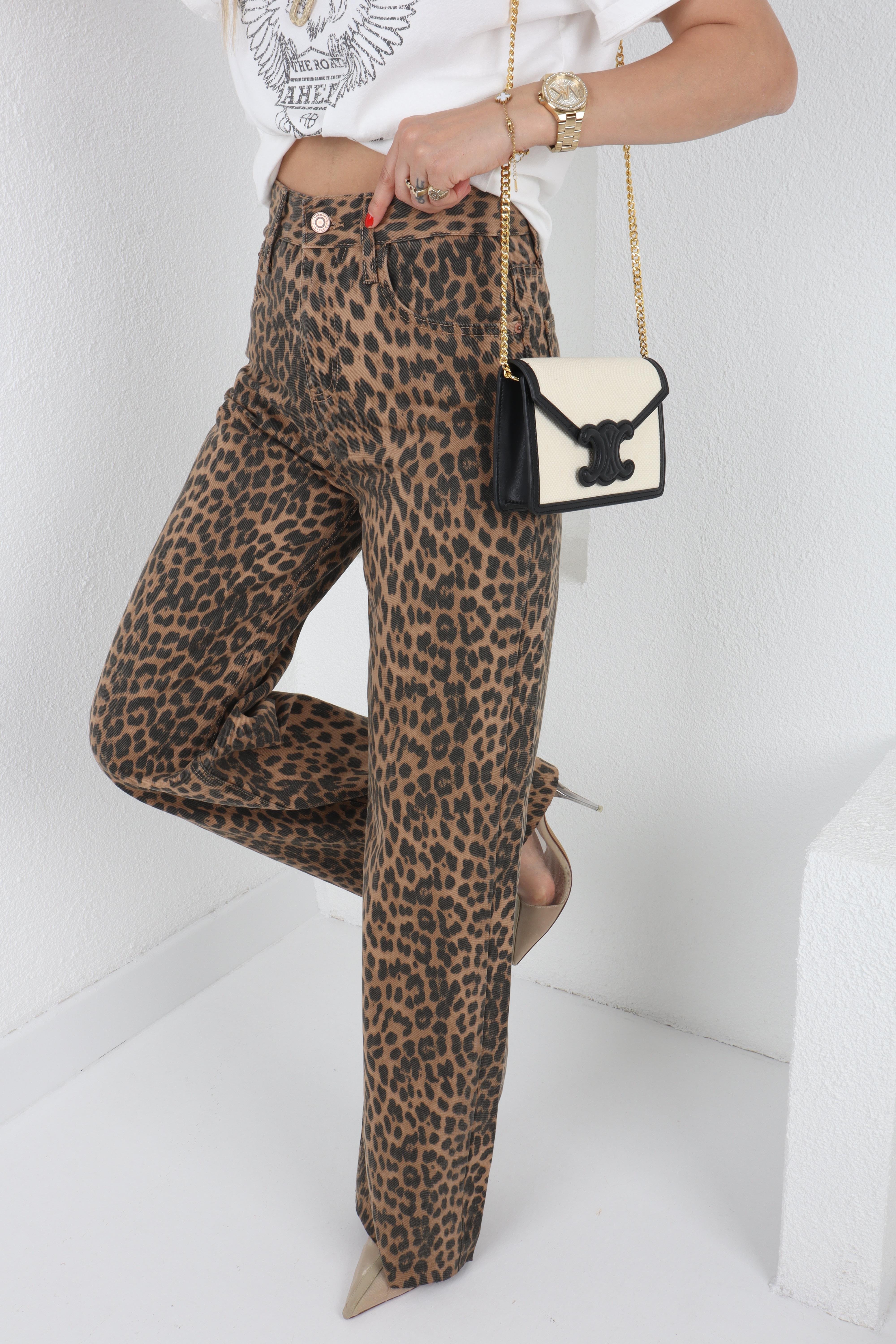 Kahve Leopar Desen Geniş Paça Jean(1879) JEAN