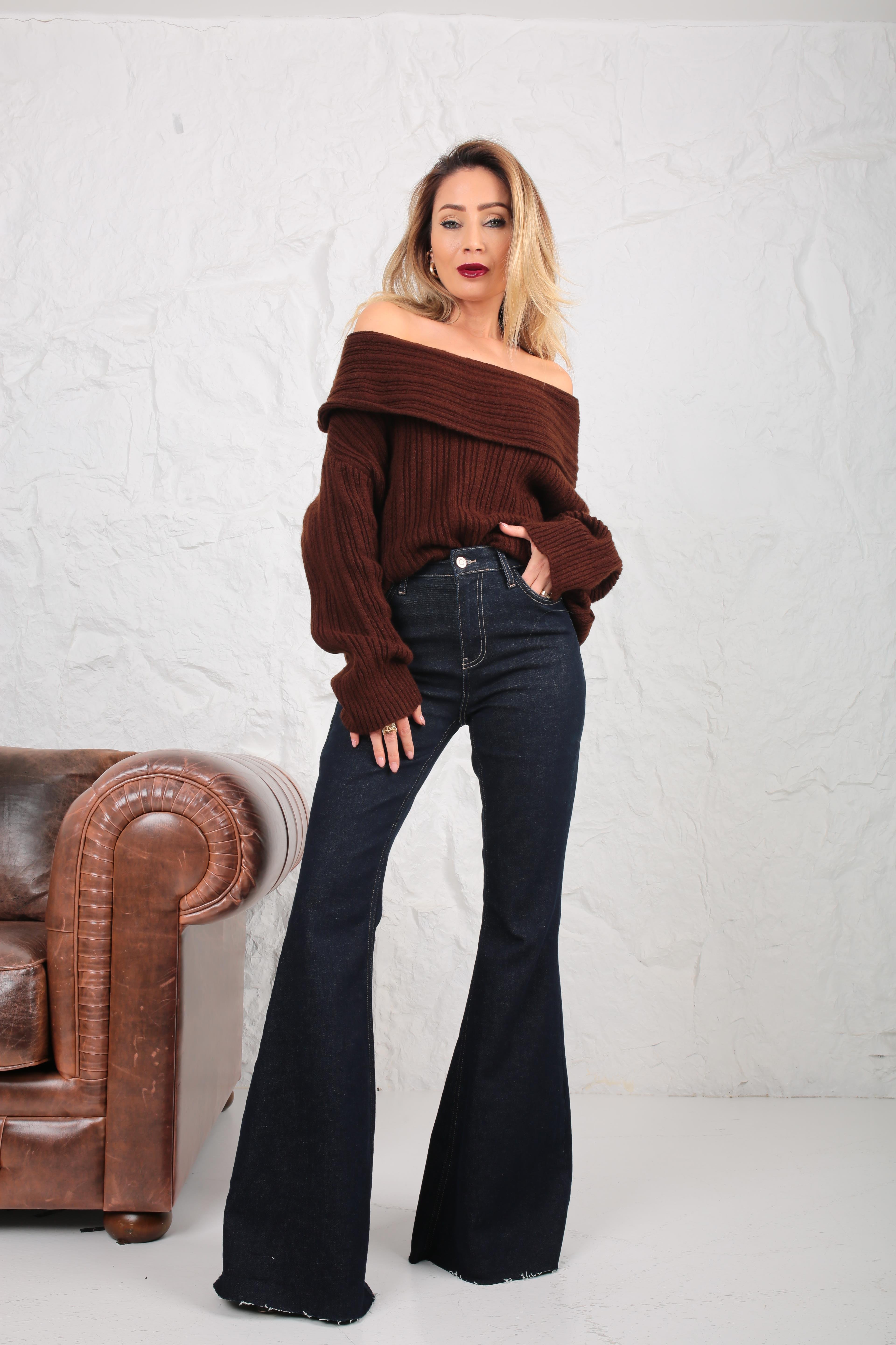 Kahve Madonna Yaka Triko Kazak TRİKO VE KAZAK