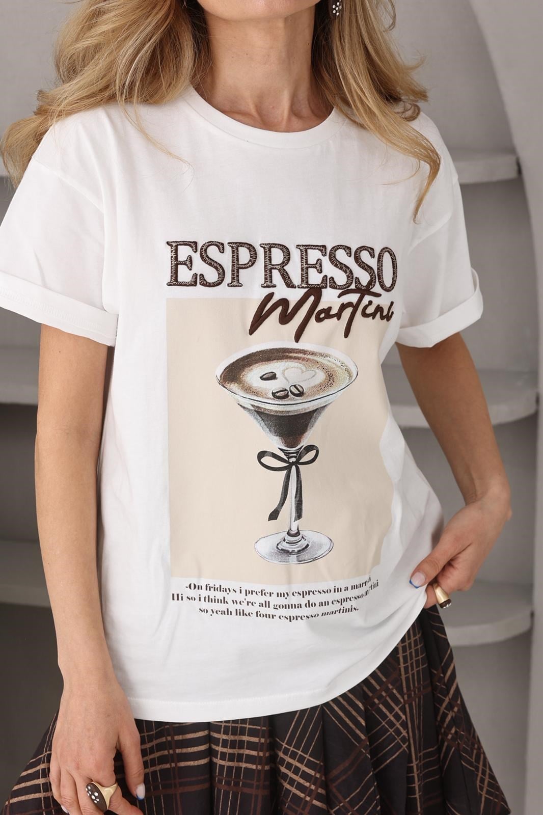 Kahve Nakışlı Ekru Tshirt T-SHİRT | NO33
