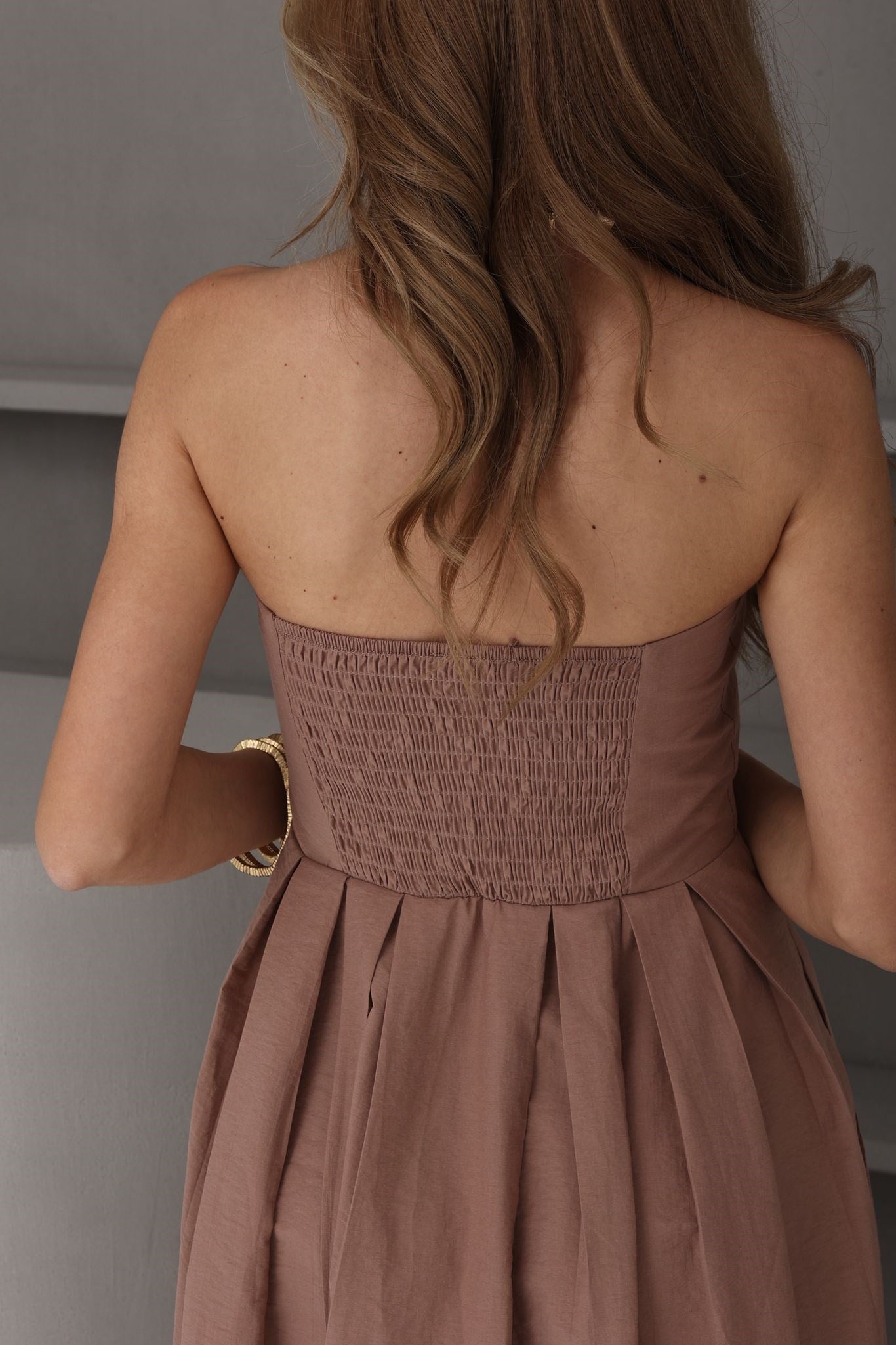 Kahve Straplez Yandan Cepli Elbise ELBİSE | NO33