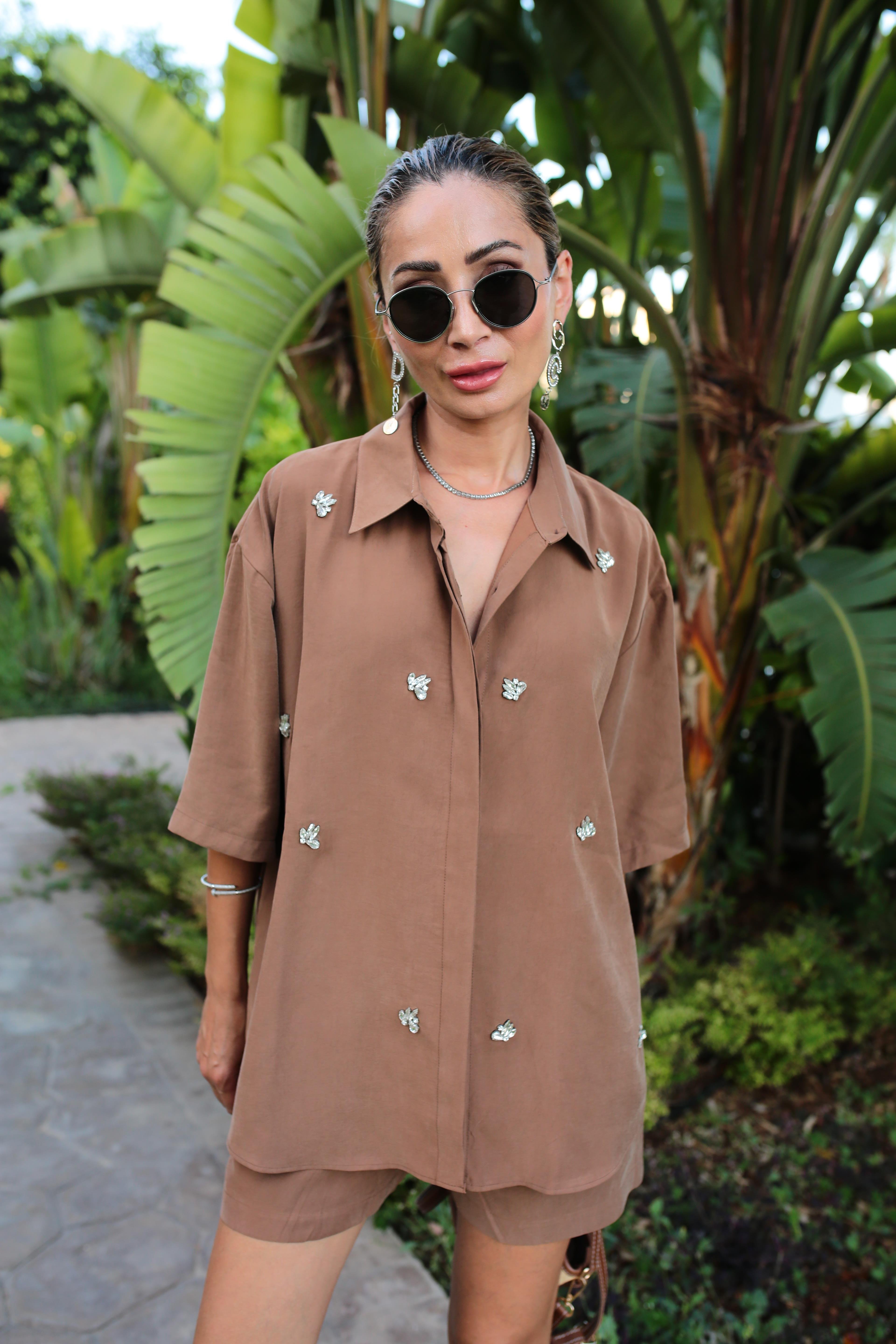 Kahve Taş İşli Şortlu Tensel Takım TAKIM | NO33