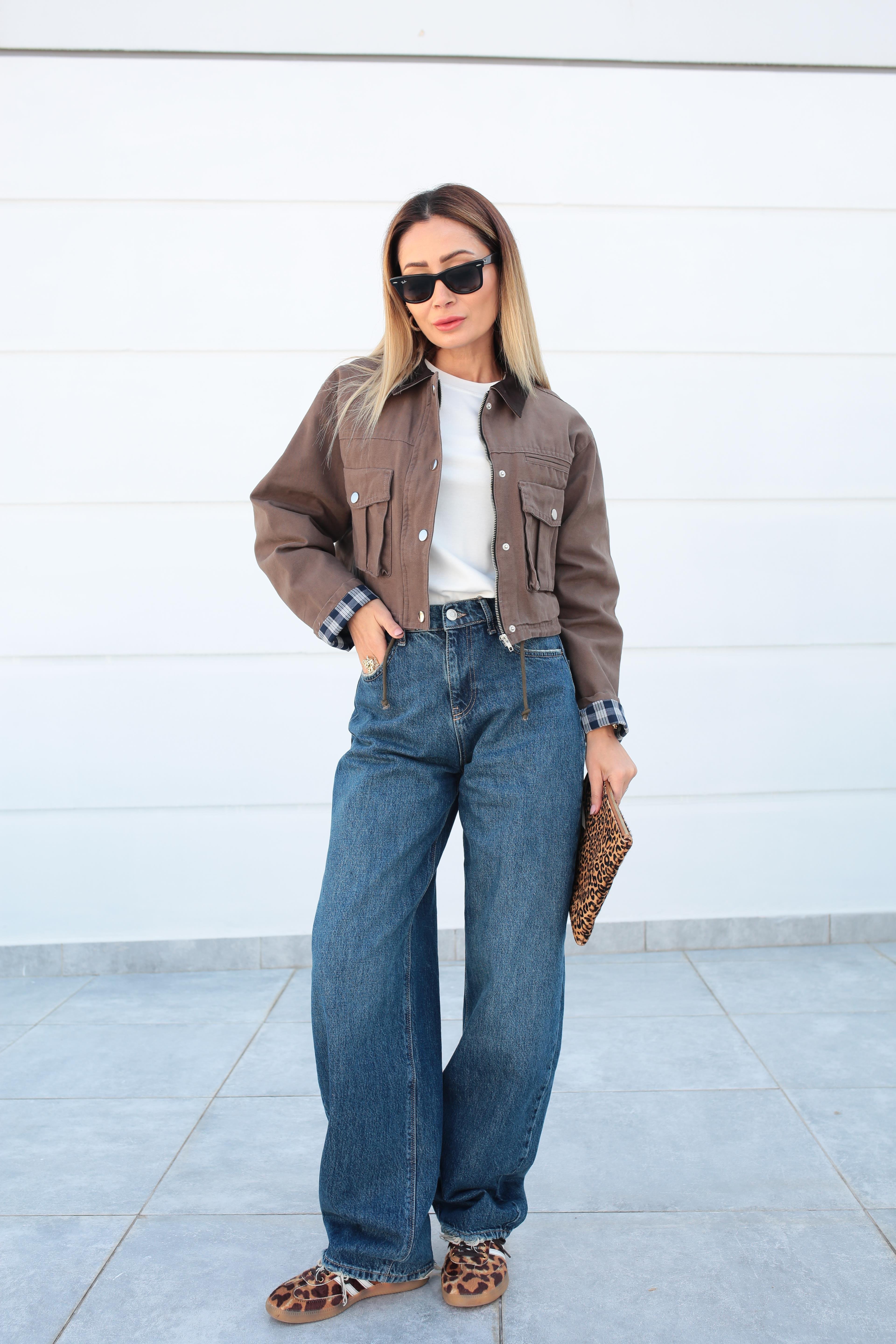 Kahve Torba Cepli Crop Ceket CEKET