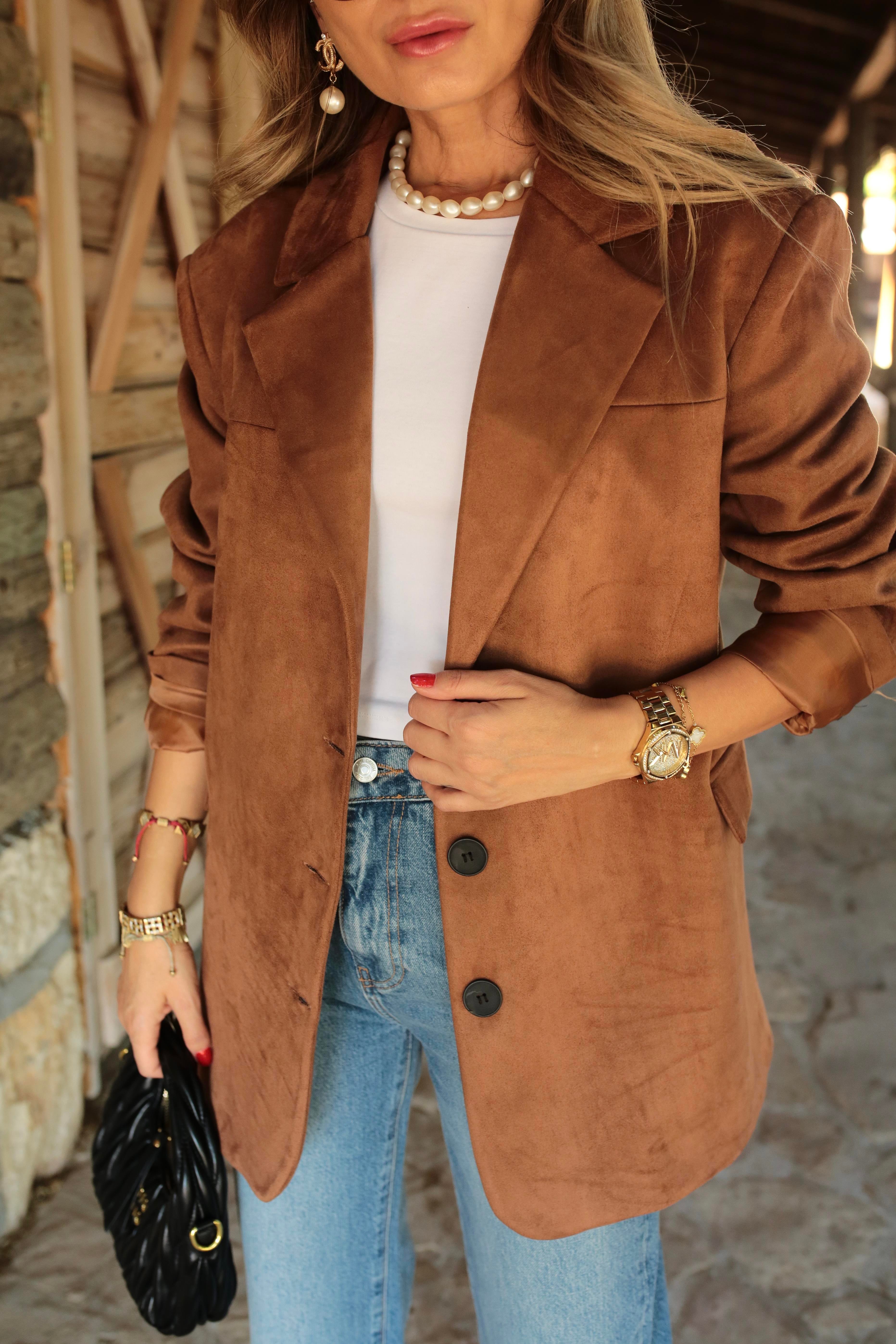 Kahve Üç Düğmeli Nubuk Blazer Ceket CEKET