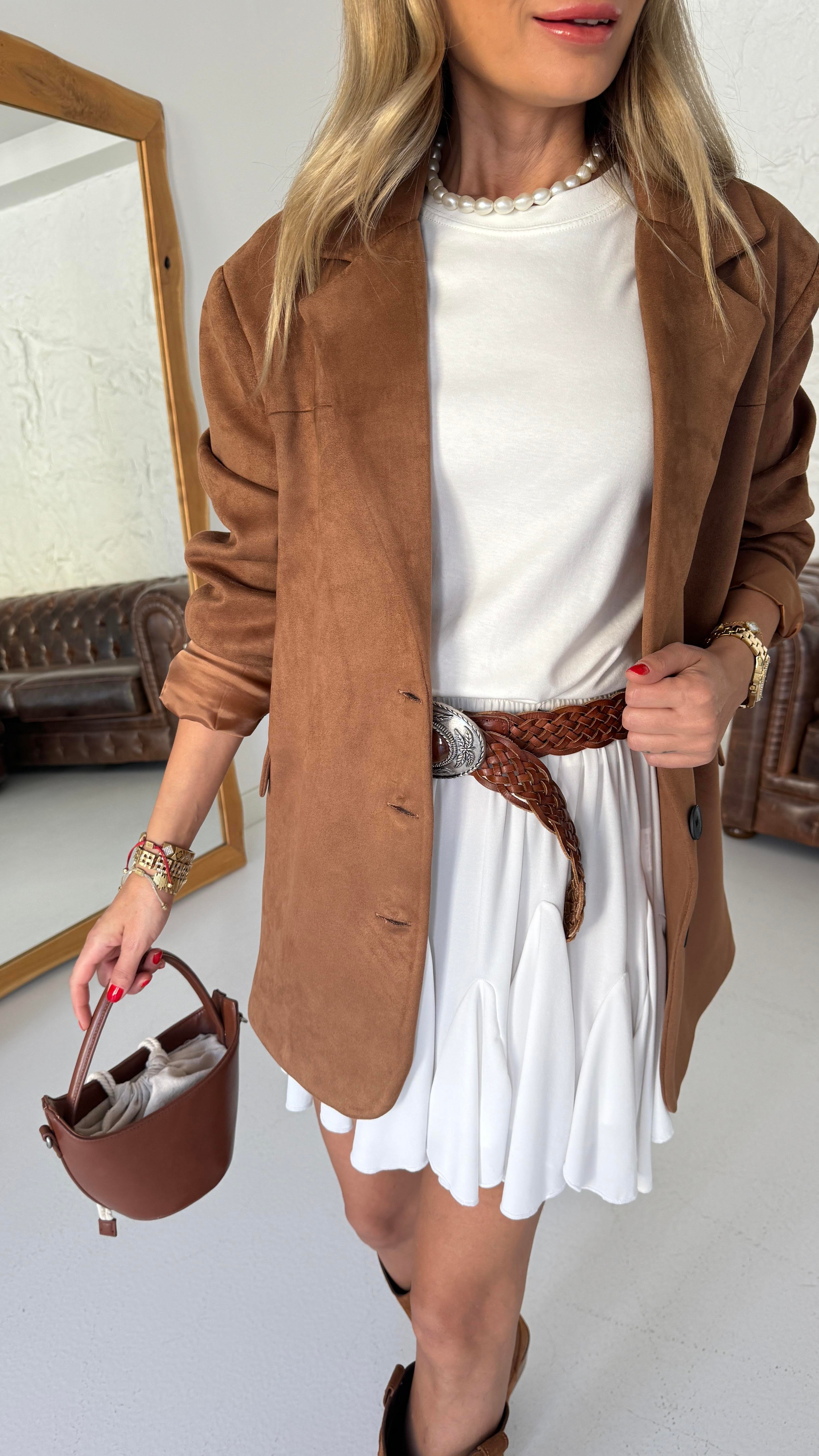 Kahve Üç Düğmeli Nubuk Blazer Ceket CEKET