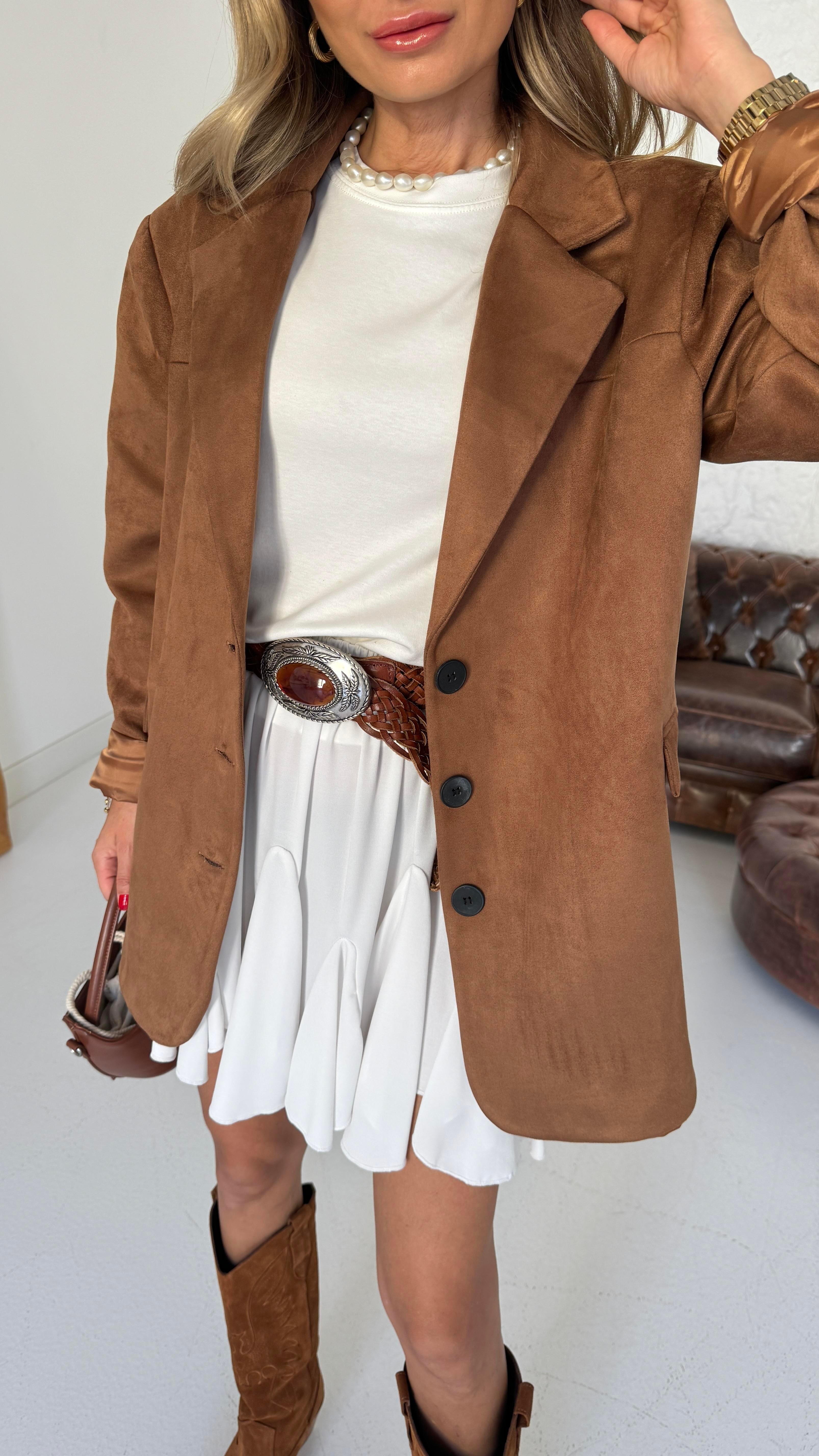Kahve Üç Düğmeli Nubuk Blazer Ceket CEKET