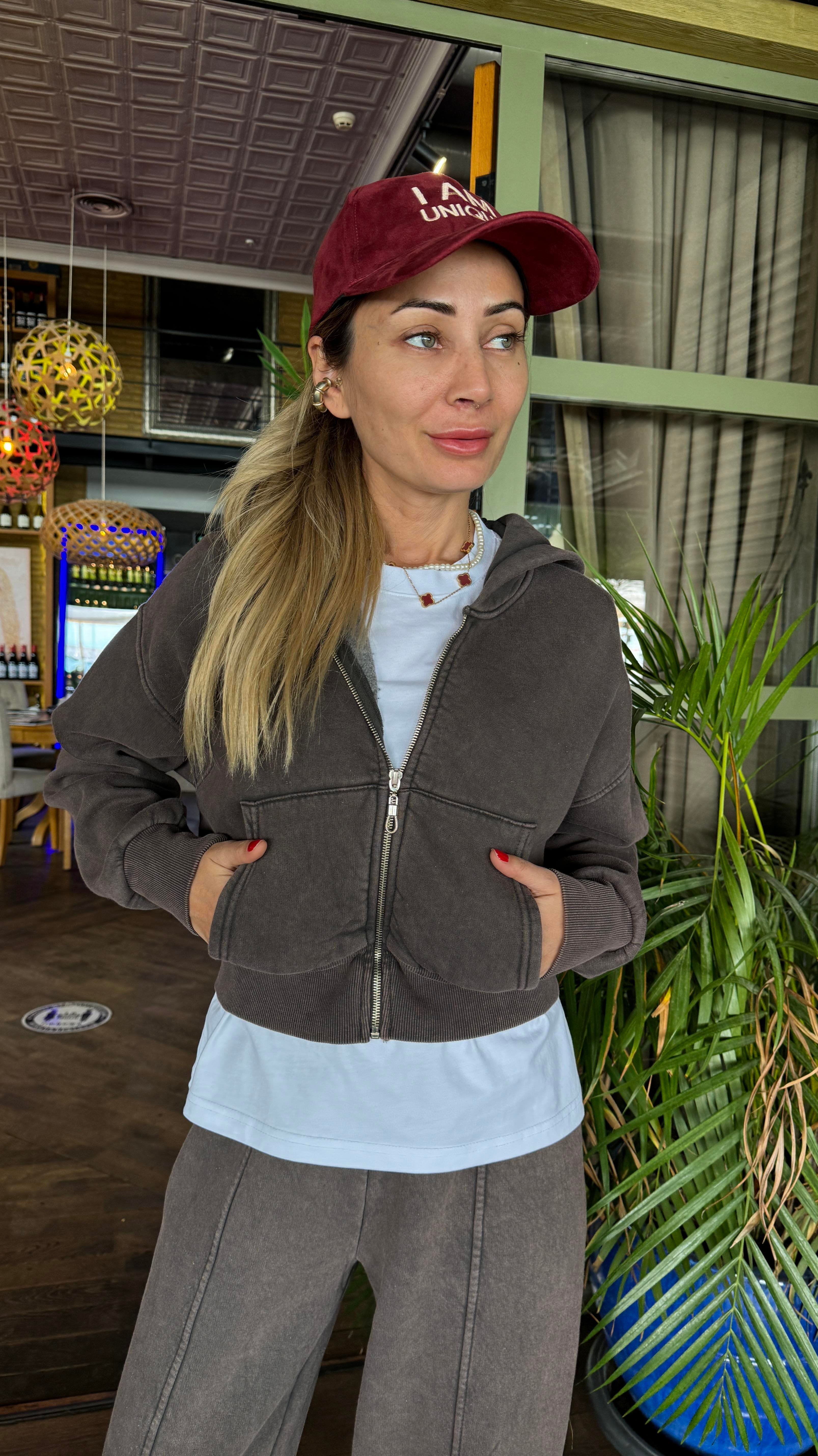 Kahve Yıkamalı Kapişonlu Eşofman Takımı SPOR TAKIMLAR