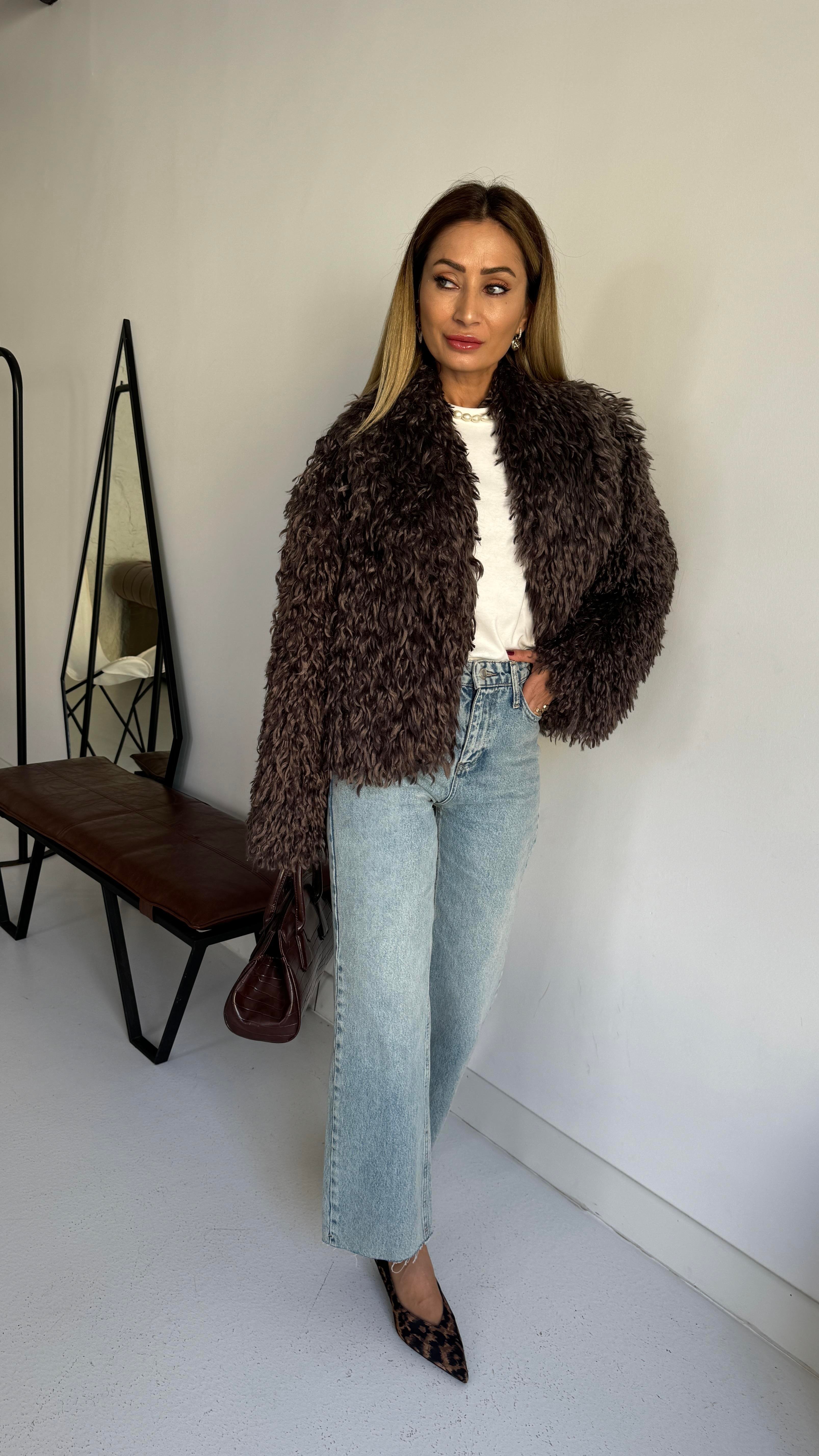 Kahverengi Kısa Premium Kürk KABAN