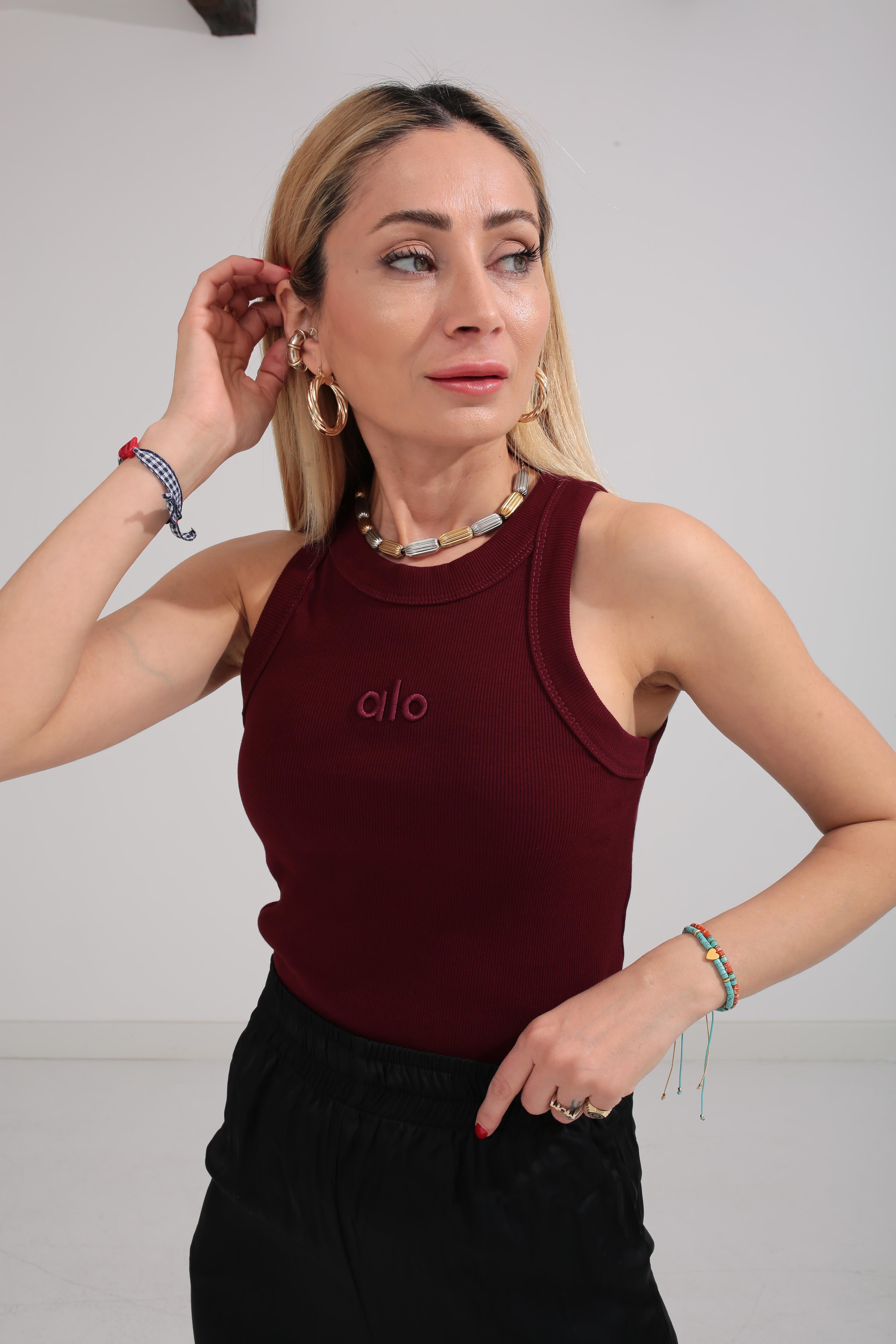 Kalın Biye Yazı Nakışlı Bordo Fitilli Atlet ATLET | NO33