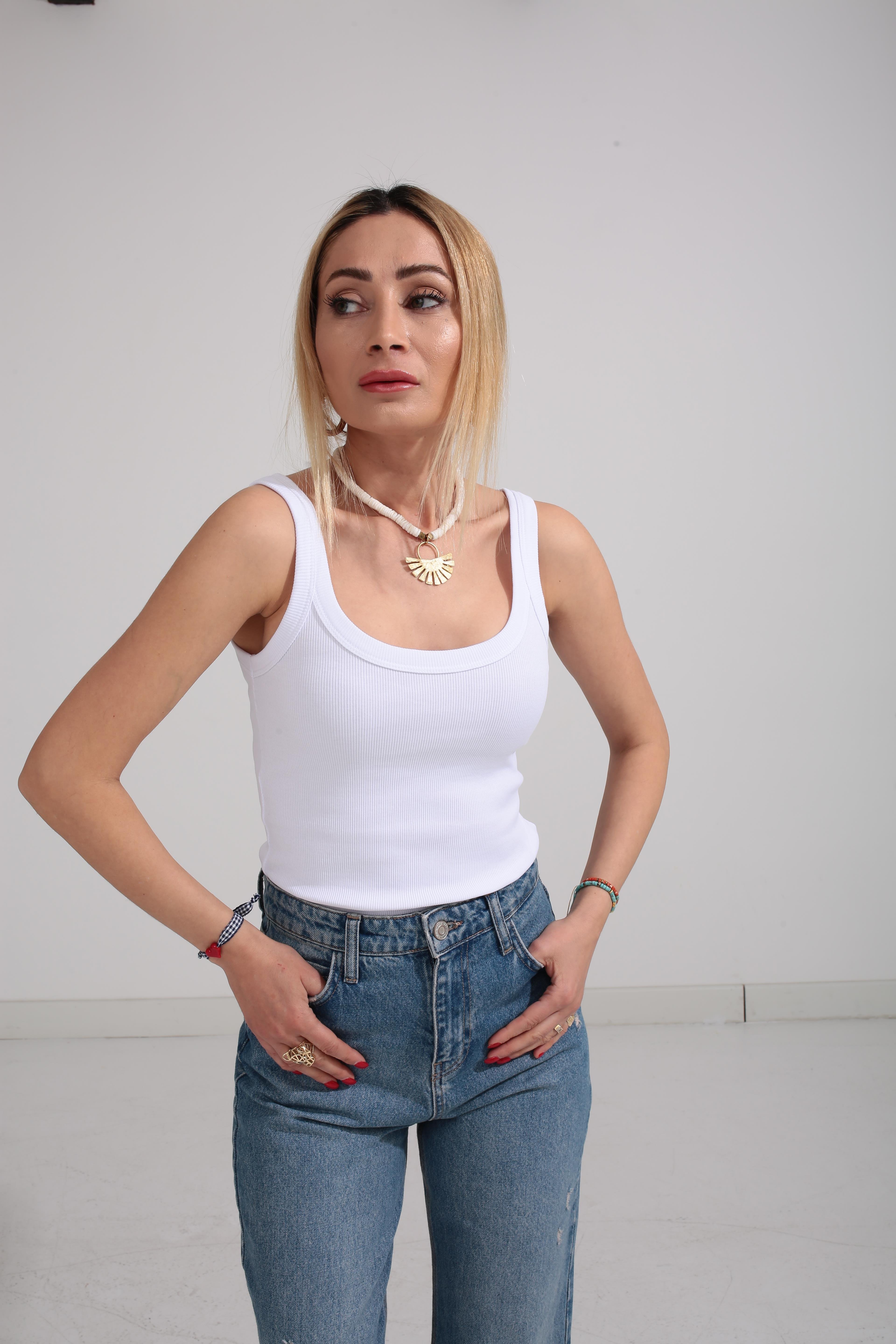 Kalın Biyeli Askılı Beyaz Fitilli Atlet ATLET | NO33