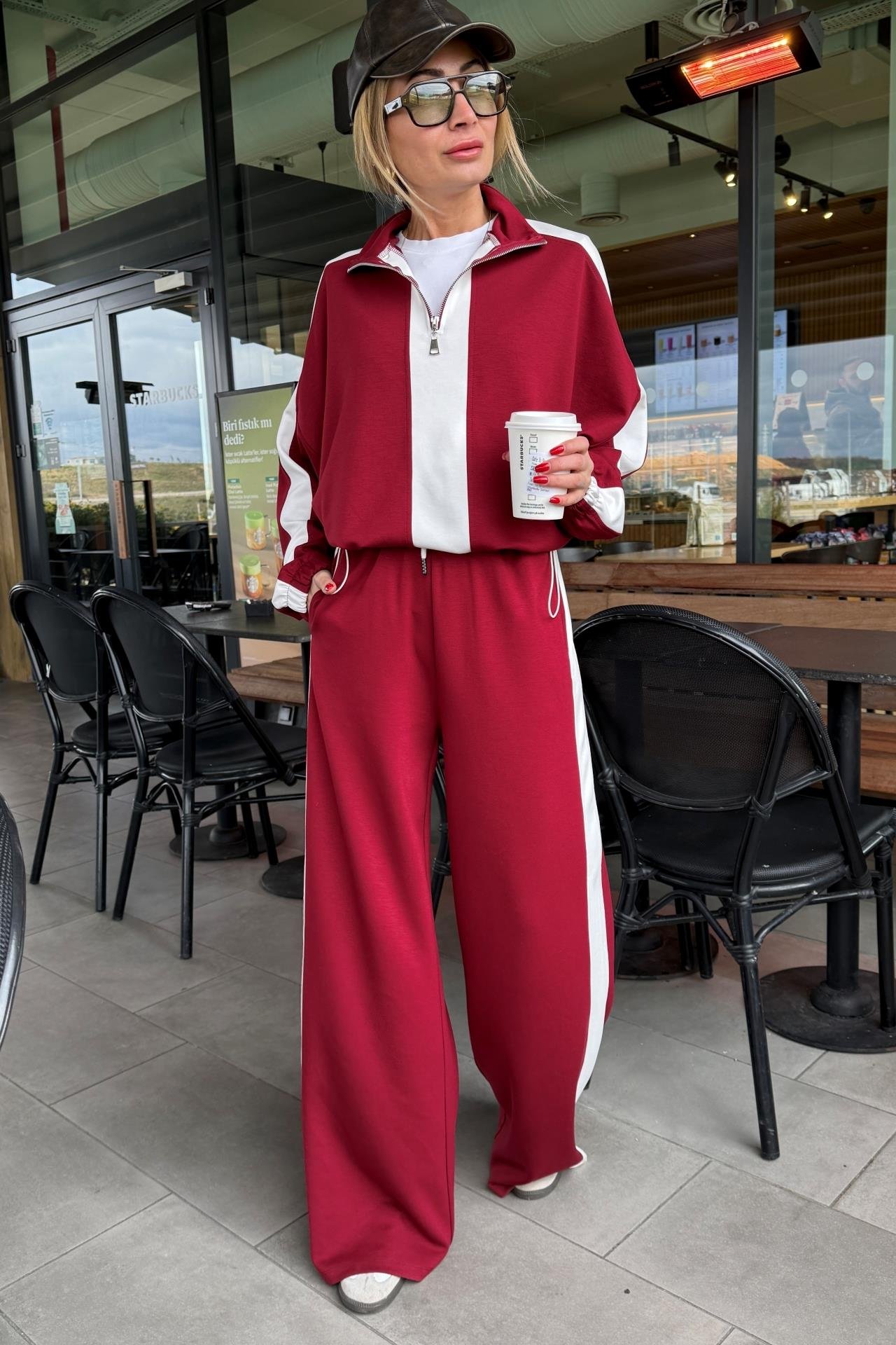 Kalın Şeritli Dik Yaka Bordo Spor Takım SPOR TAKIMLAR