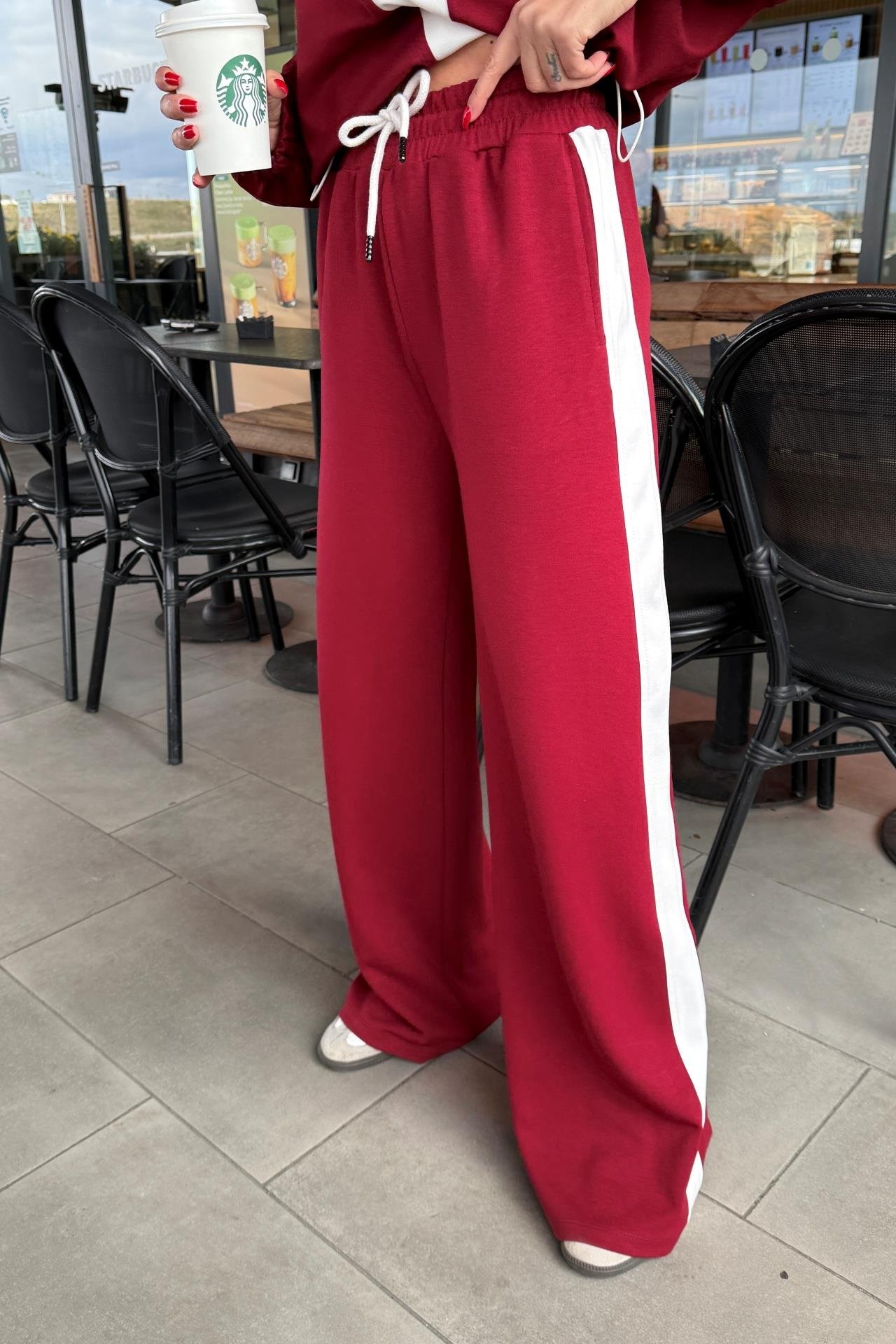 Kalın Şeritli Dik Yaka Bordo Spor Takım SPOR TAKIMLAR