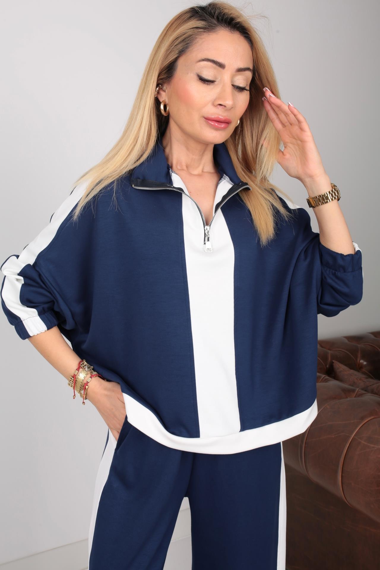 Kalın Şeritli Dik Yaka Lacivert Spor Takım SPOR TAKIMLAR